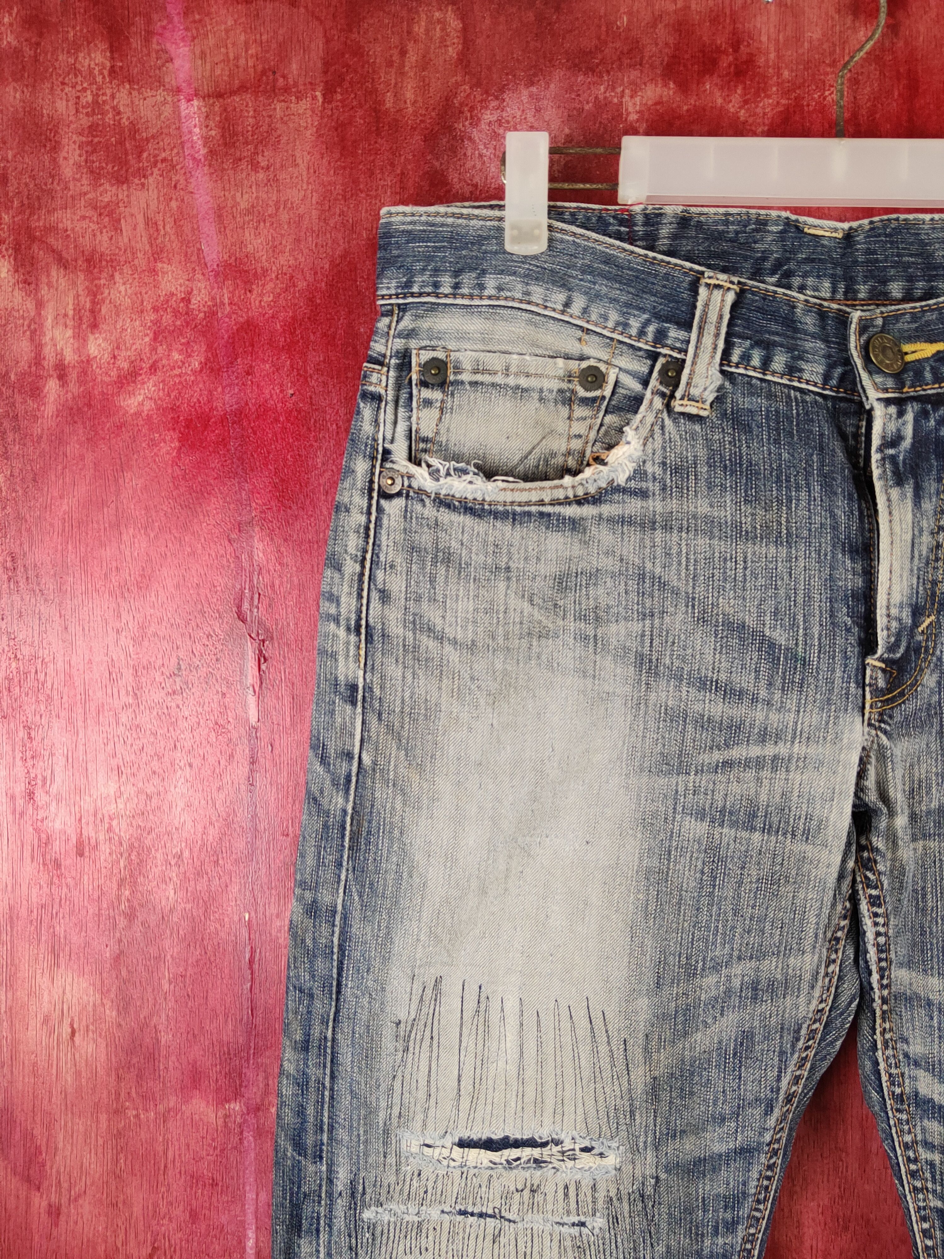 Edwin Edwin Dark Blue Faded Distressed Ripped Jeans #S2243 Size US 32 / EU 48 - 3 Thumbnail