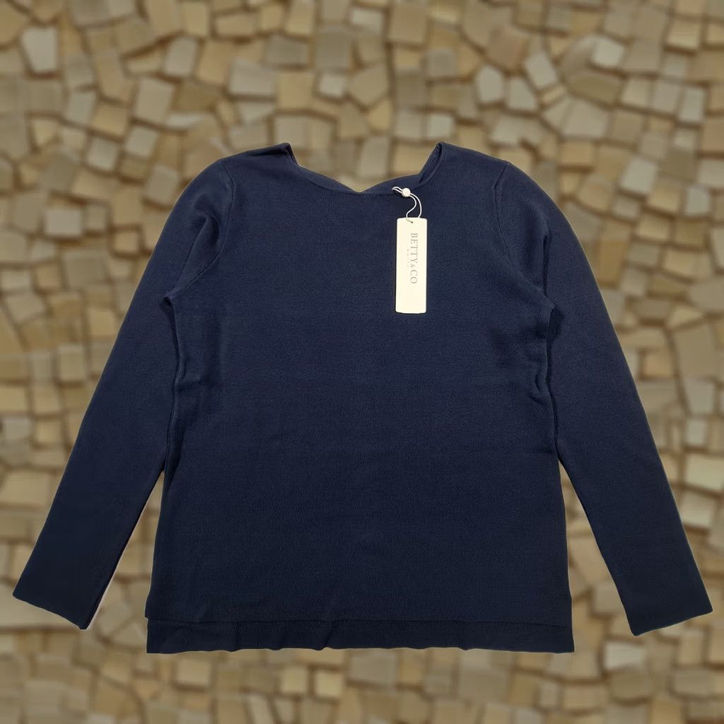 CO Betty & Co Jumper Womens Round Neck Long Sleeve Navy Blue 14 UK Regular Stretch Knit Pullover Top Size XL / US 12-14 / IT 48-50 - 1 Thumbnail