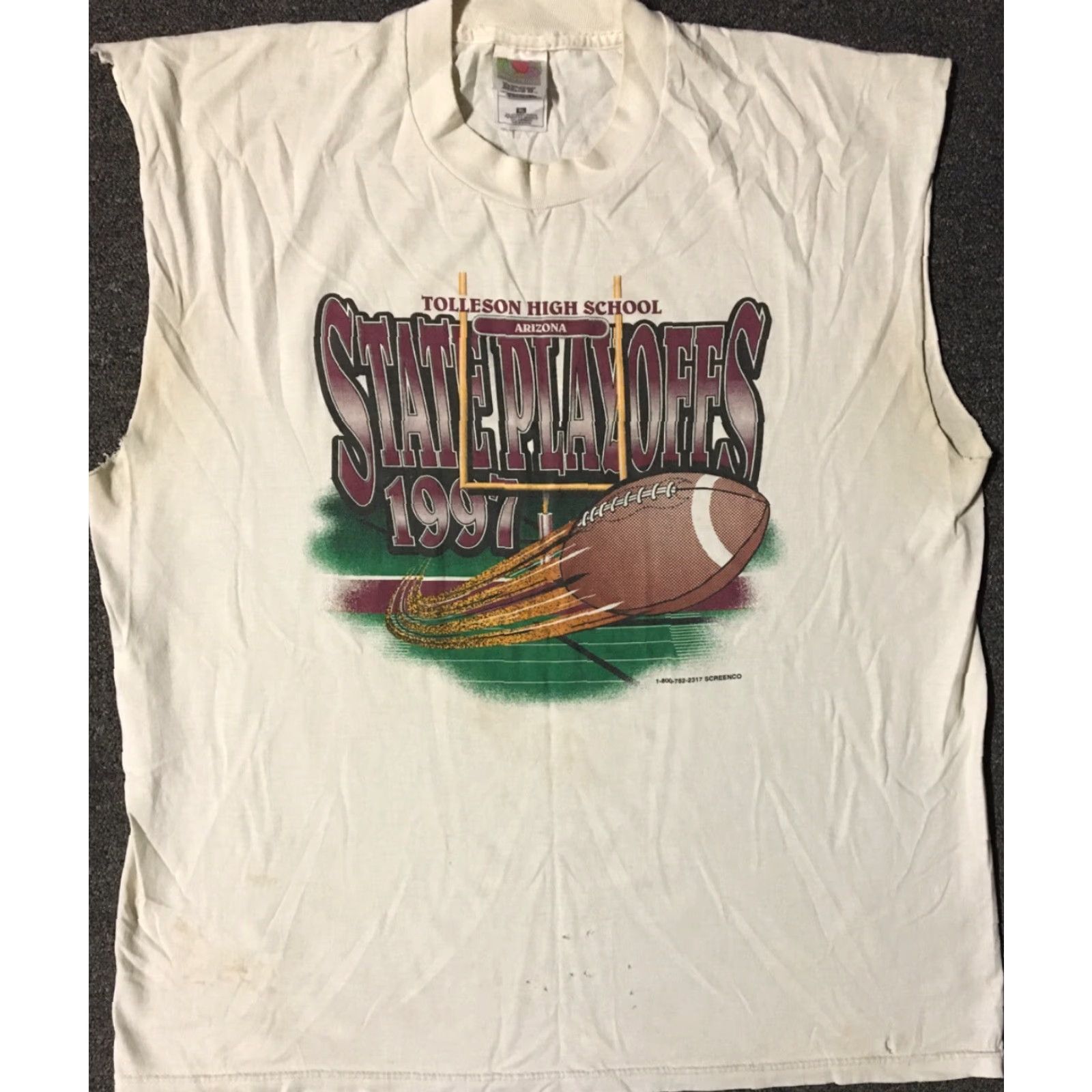 Fruit Of The Loom VINTAGE Tolleson High School Football State Playoffs Faded Distressed XL T-Shirt Men White 90s Grunge Shirt Size US XL / EU 56 / 4 - 2 Thumbnail