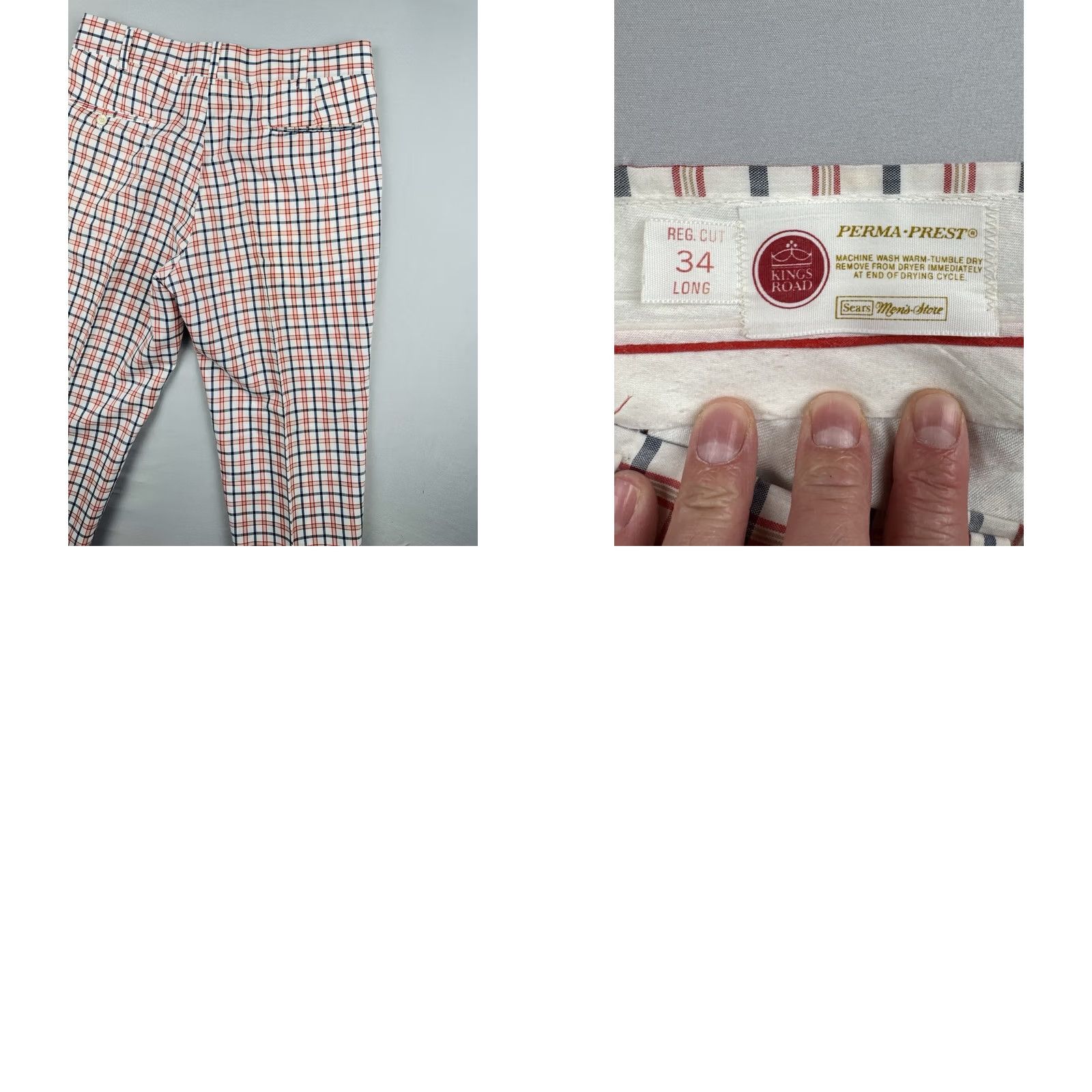 Sears VINTAGE Sears Kings Road Plaid Pants Perma-Prest 34x30 1970s Blue Disco Straight Leg Mens Size US 34 / EU 50 - 9 Thumbnail