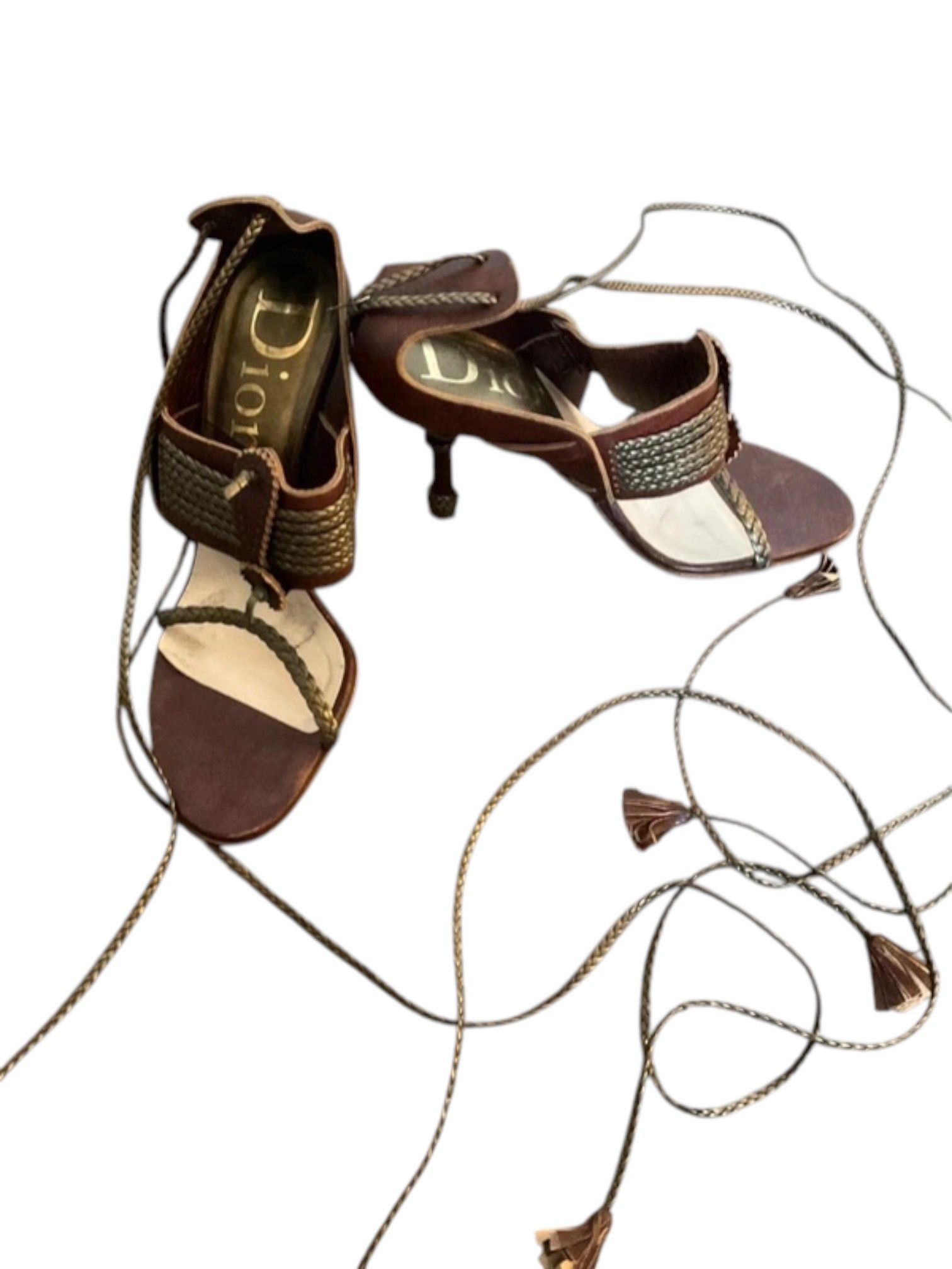 Dior 2005 Dior by John Galliano Braided Leather Wrap Sandals Size US 5.5 / IT 35.5 - 2 Thumbnail