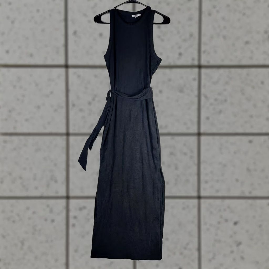 Bar III Bar III Women’s S Black Ribbed Midi Dress Sleeveless Tie Waist Bodycon Size S / US 4 / IT 40 - 1 Thumbnail