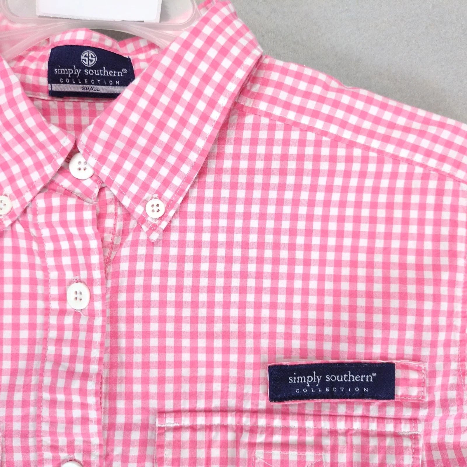 Other Simply Southern Pink Gingham Button Down Shirt Women's S Size S / US 4 / IT 40 - 3 Thumbnail