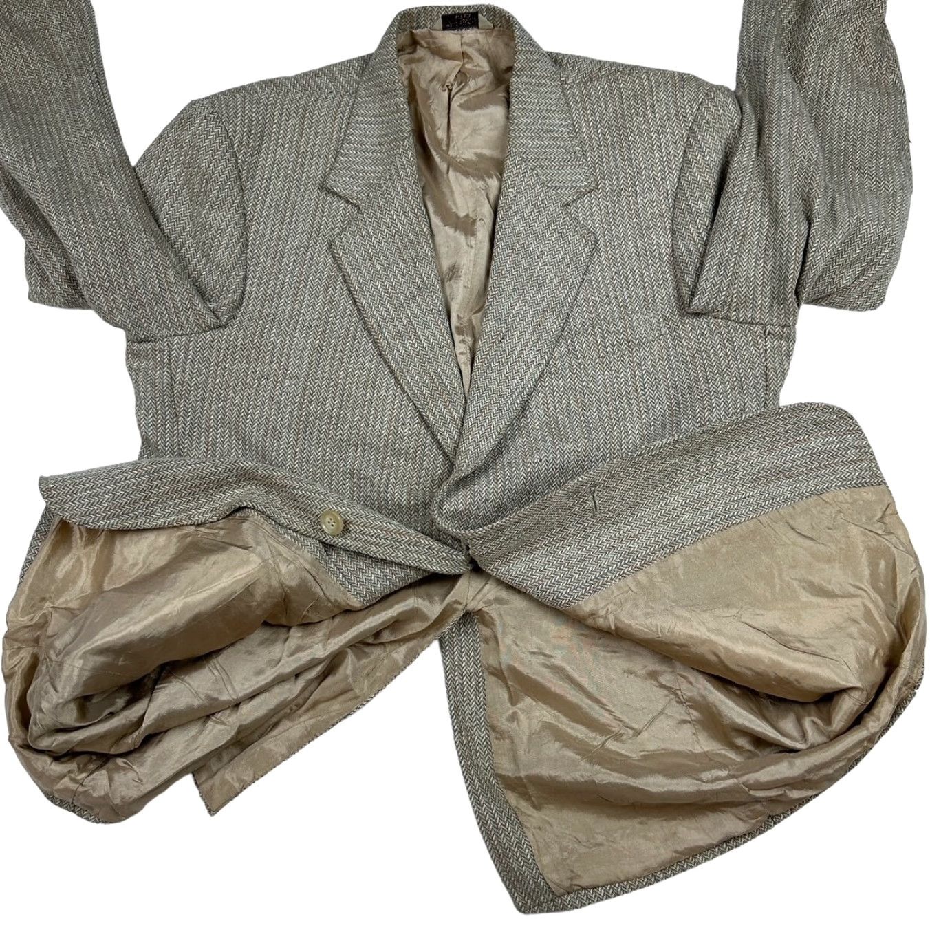 Vintage VTG Arnold Palmer Blazer Men Tweed 2-Button Brown Herringbone 43R Wool Front Notch Lapel Buttoned Single-Breasted Jeans? No. Size 46R - 3 Thumbnail