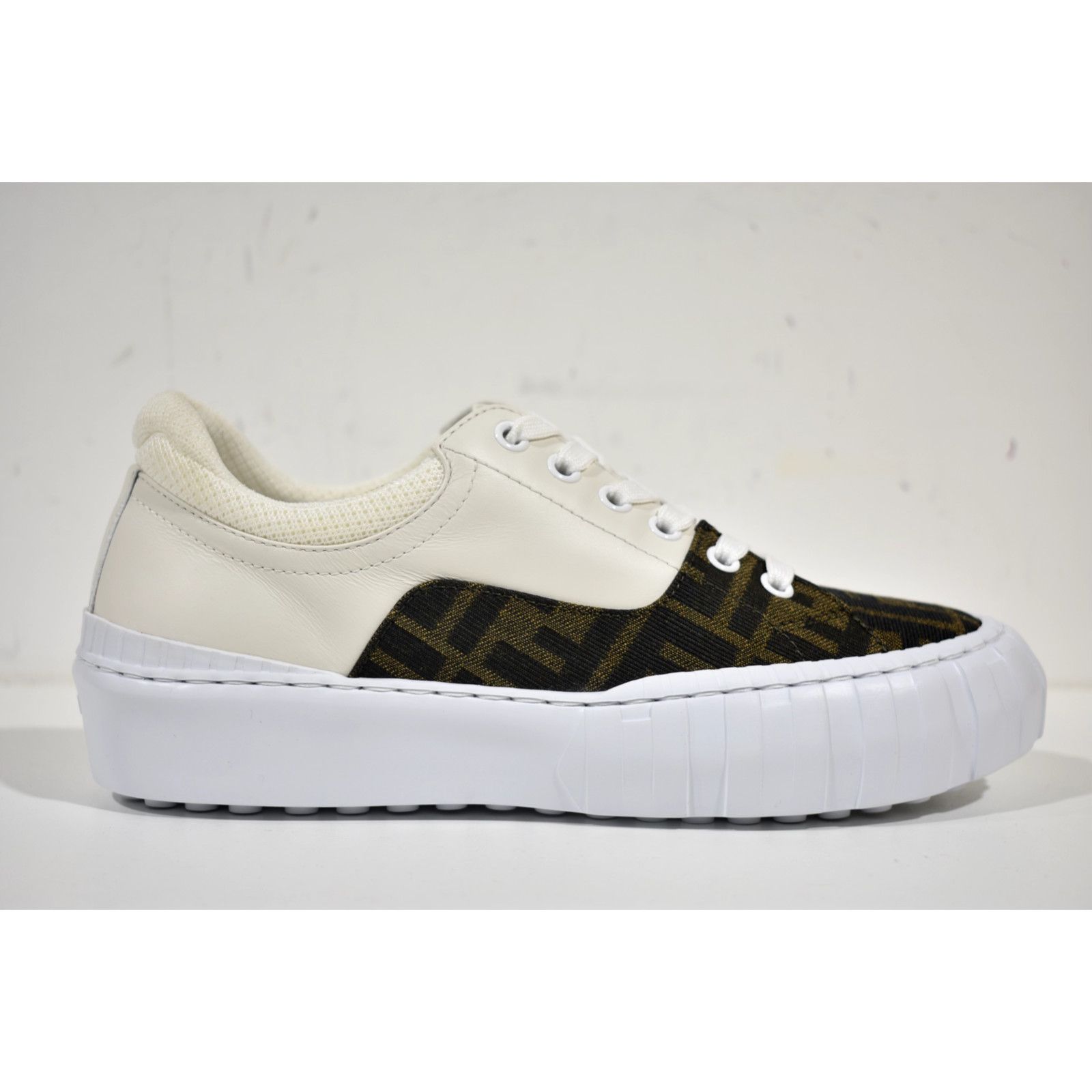Fendi White Platform FF Logo Low Top Trainer Sneaker 39