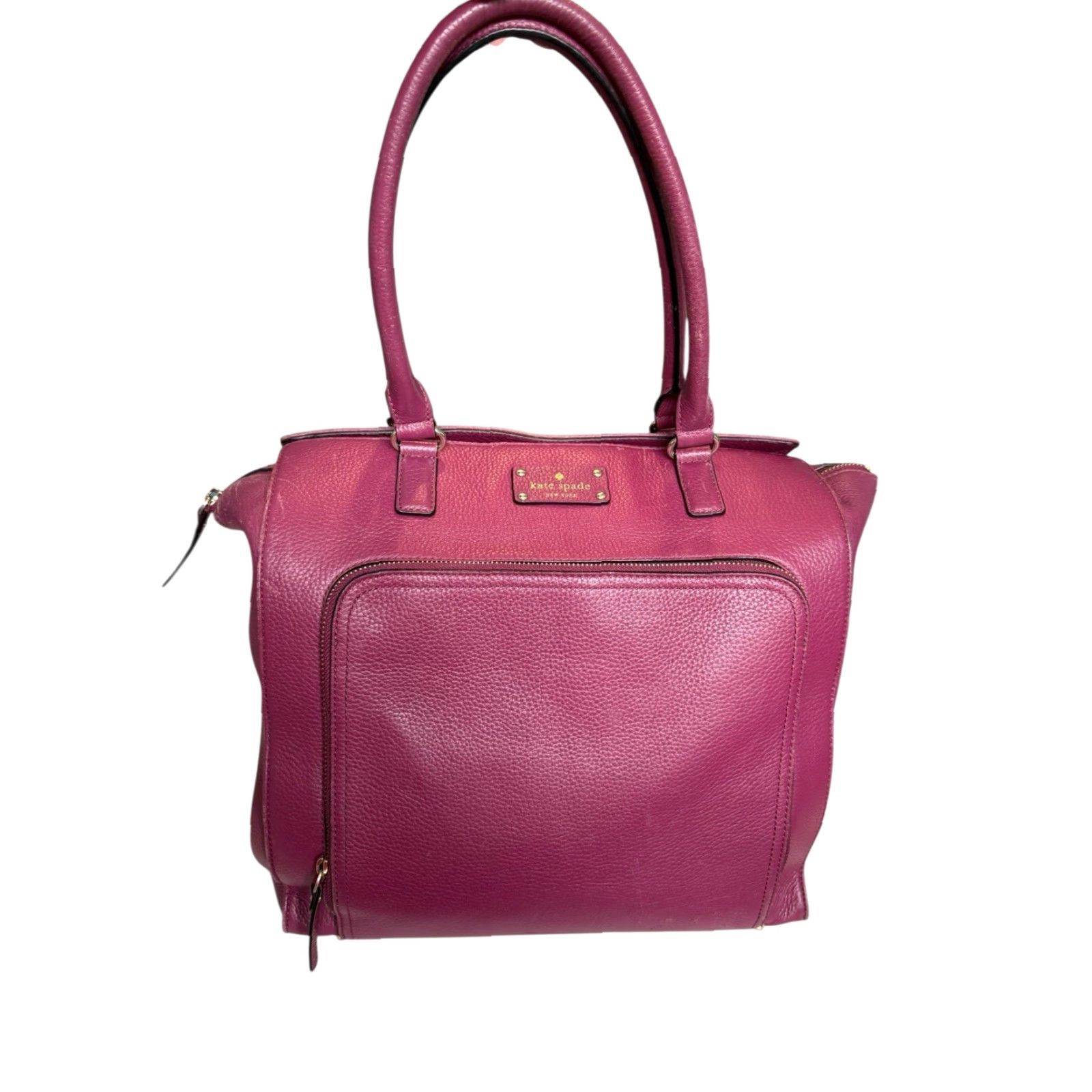 Vintage VINTAGE Kate Spade New York Baxter Street Fernrose Leather Shoulder bag Tote Plum Large Womens Size ONE SIZE - 3 Thumbnail