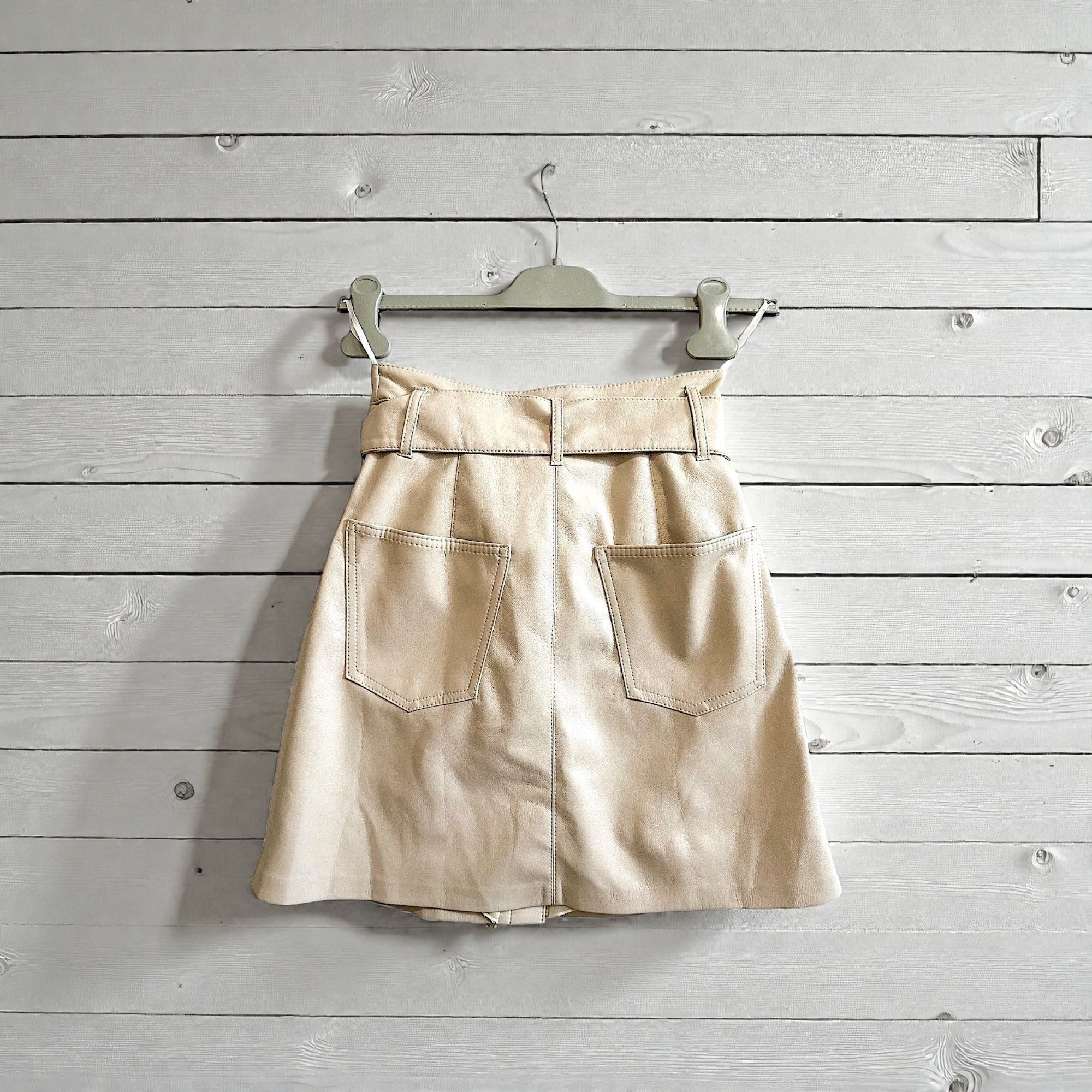Nanushka Nanushka Cream Vegan Leather A-Line Belted Mini Skirt XS NWT Size 24" / US 00 / IT 34 - 2 Thumbnail