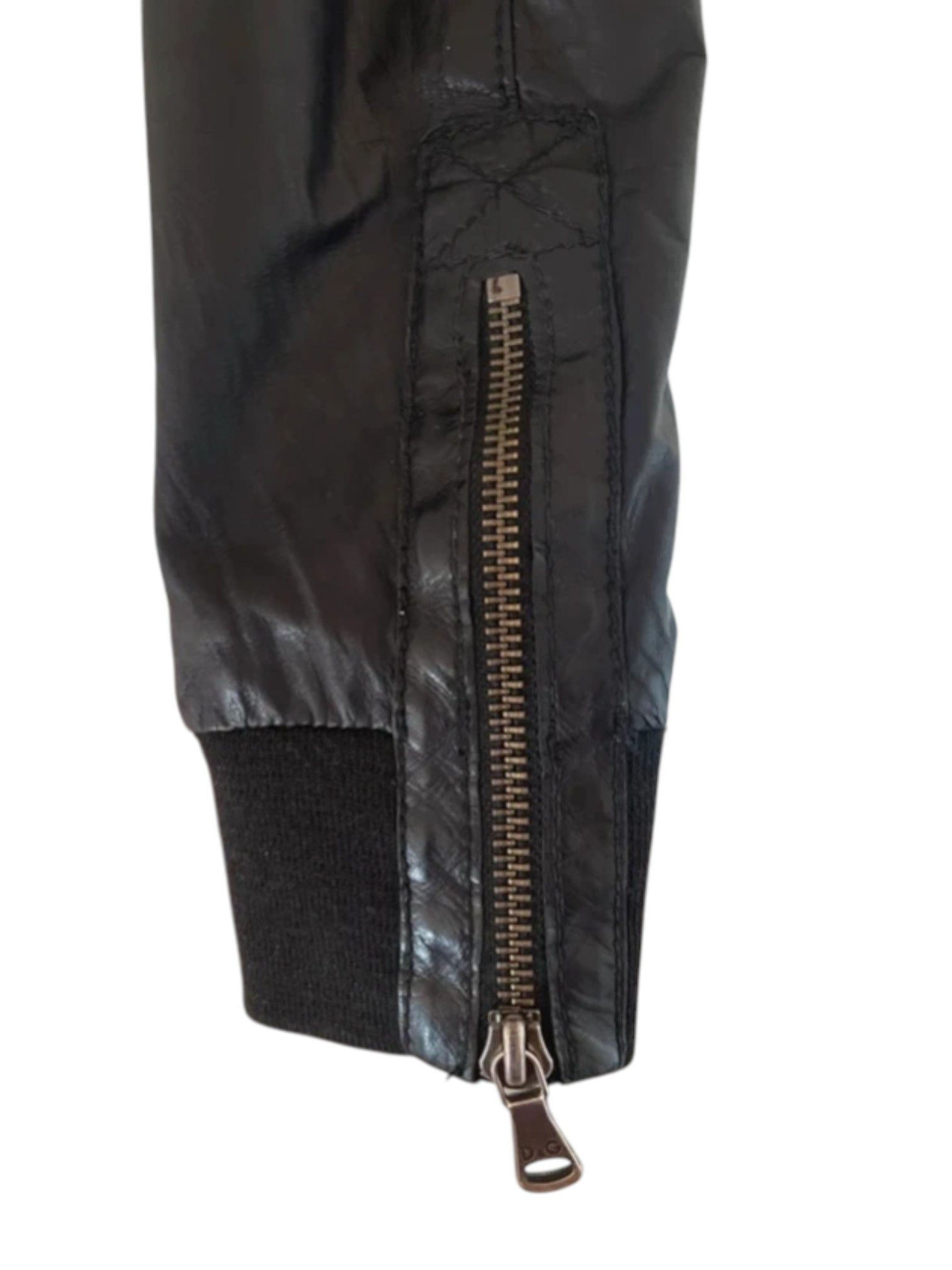 Dolce & Gabbana D&G Black Lamb Leather Bomber Jacket with Zip Cuffs Size US L / EU 52-54 / 3 - 4 Thumbnail