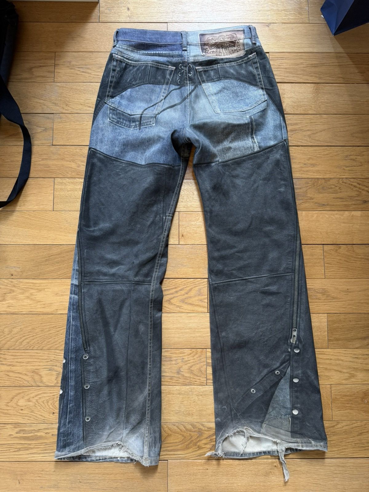 Acne Studios Acne Studios Trompe l'oeil Cowboy/Leather Jeans Size US 30 / EU 46 - 6 Thumbnail