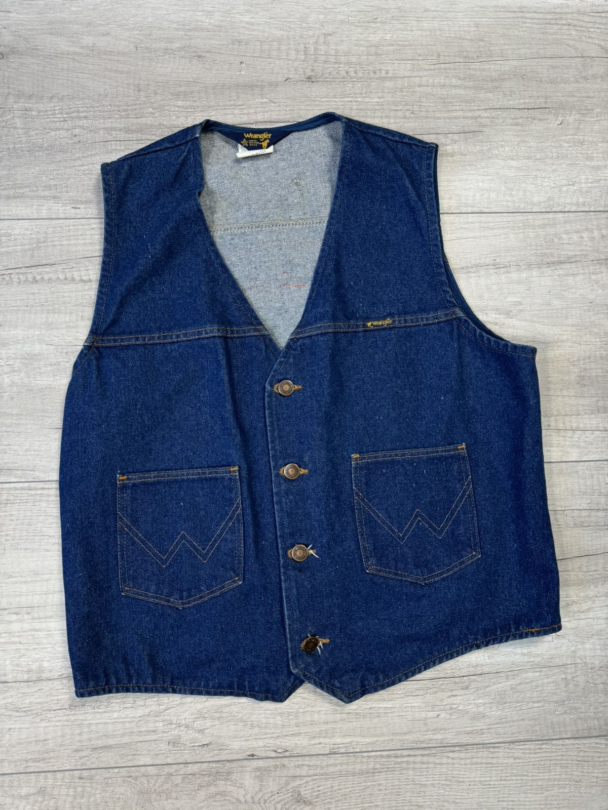 Wrangler Vintage Wrangler Western Denim Vest Made In USA Big Logo Size US L / EU 52-54 / 3 - 2 Thumbnail