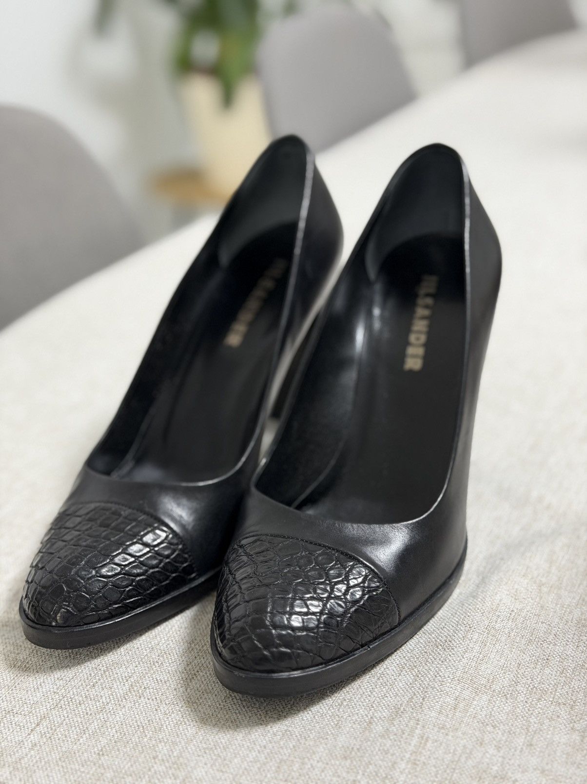 Jil Sander Jil Sander Black Leather Heels with Embossed Toe 38 Size Size US 8 / IT 38 - 3 Thumbnail