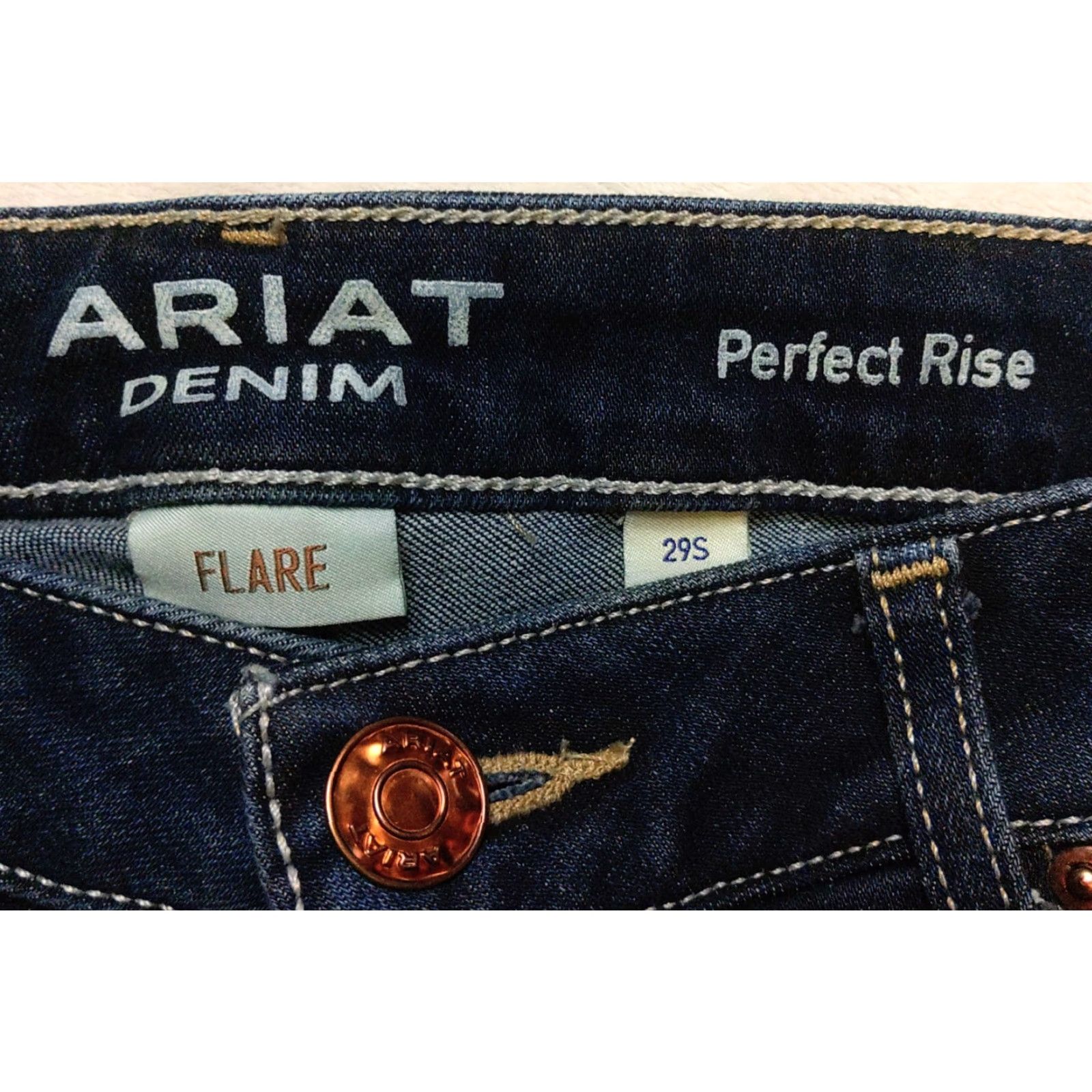 Ariat Ariat Jeans Womens 29S Blue Perfect Rise Flare Stretch Denim Ranch Farm Cowgirl Jeans Casual Regular 5-Pocket Cowboy Southwestern Horse Womens Size 29" - 5 Thumbnail