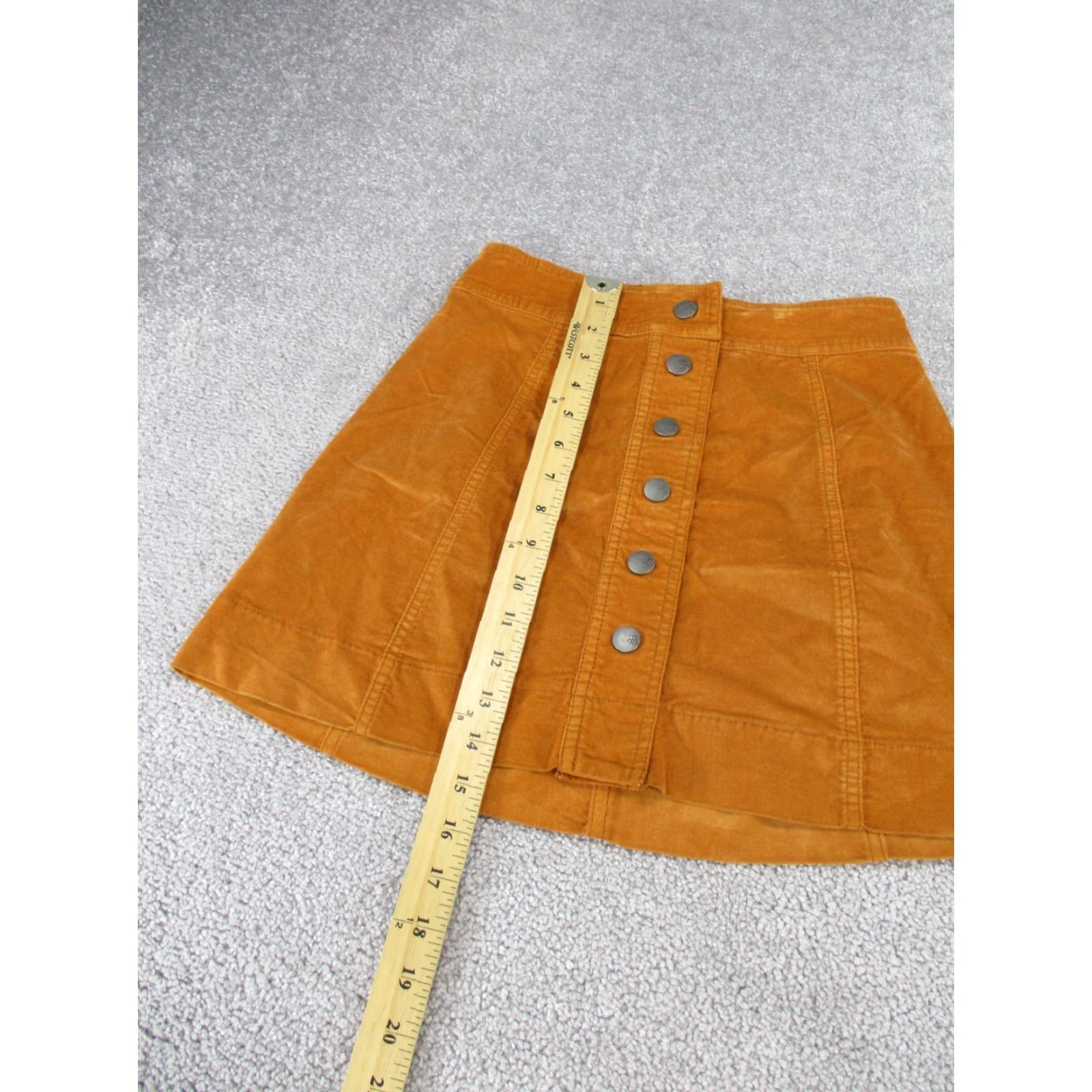 Madewell Madewell Skirt Womens 00 Golden Pecan Velveteen A-Line Mini Button Front Yellow Cotton Blend Regular Lined Short Accessory: Button Size 24" / US 00 / IT 34 - 3 Thumbnail
