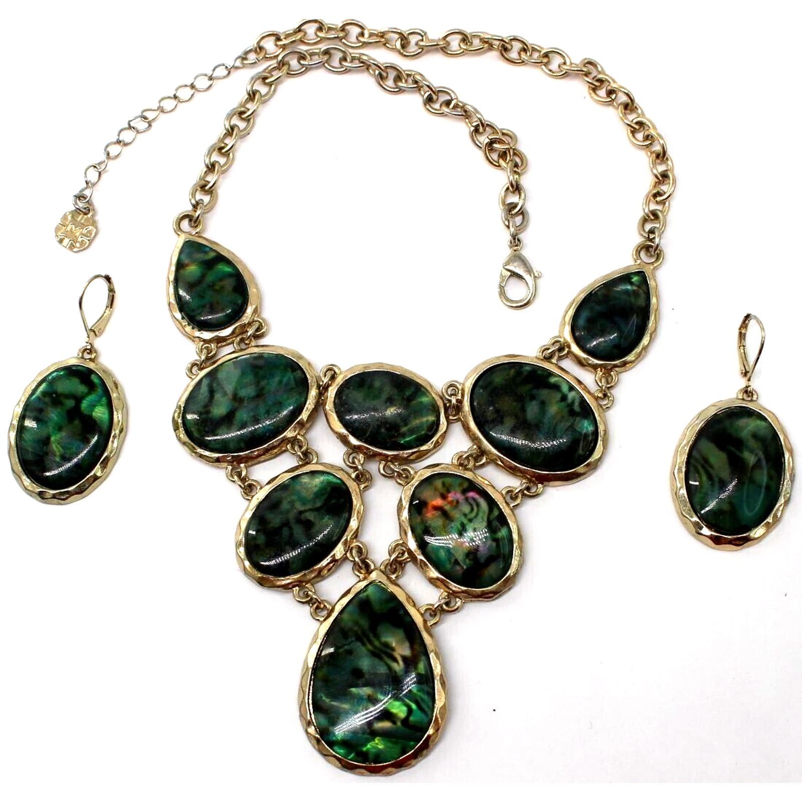 Monet Vintage Monet Bib Set • Necklace Earrings • Green Faux Shell Size ONE SIZE - 1 Thumbnail