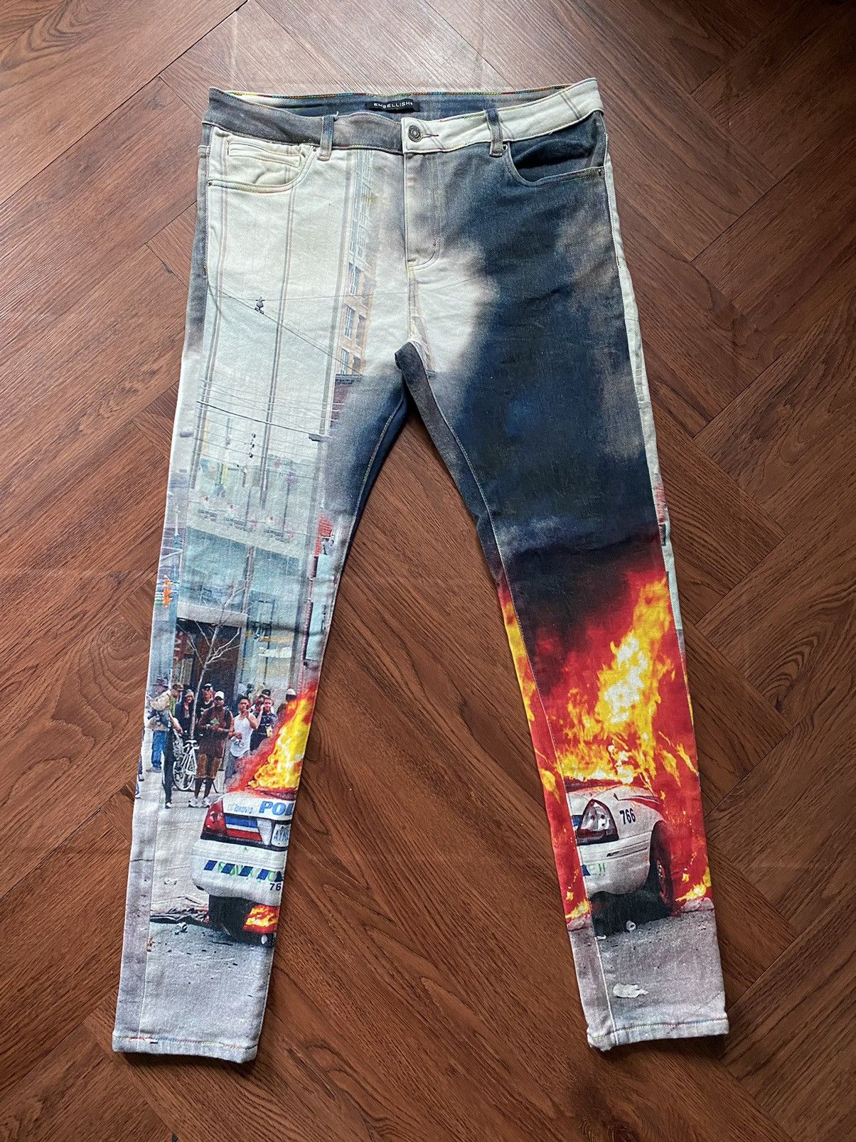 Embellish Embellish Fullprint Exploded Car Pants Size US 37 - 1 Thumbnail