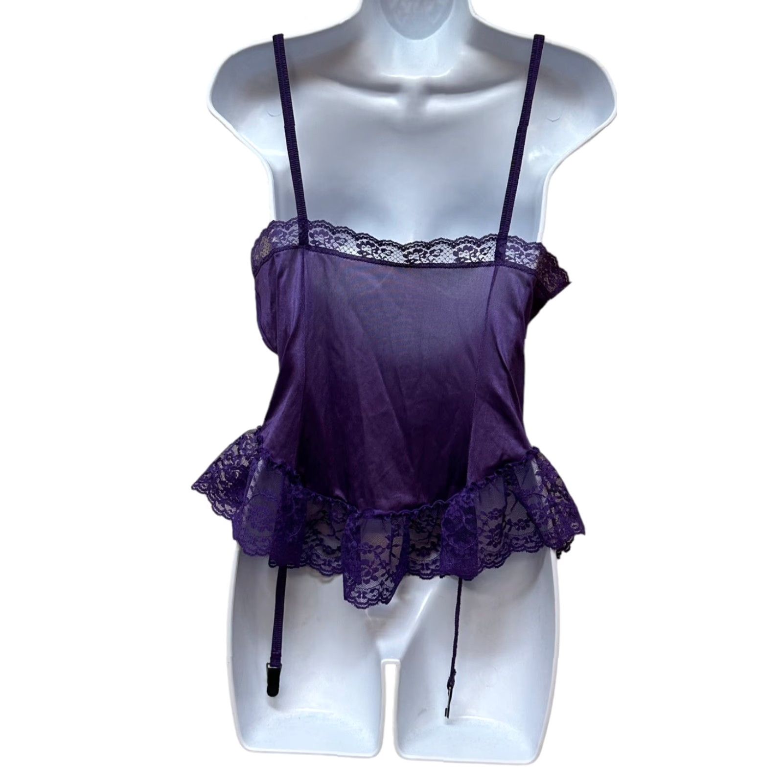 Vintage VINTAGE Purple Nylon Lace Ruffle Sexy Teddie Top Garters Size M Size M / US 6-8 / IT 42-44 - 3 Thumbnail