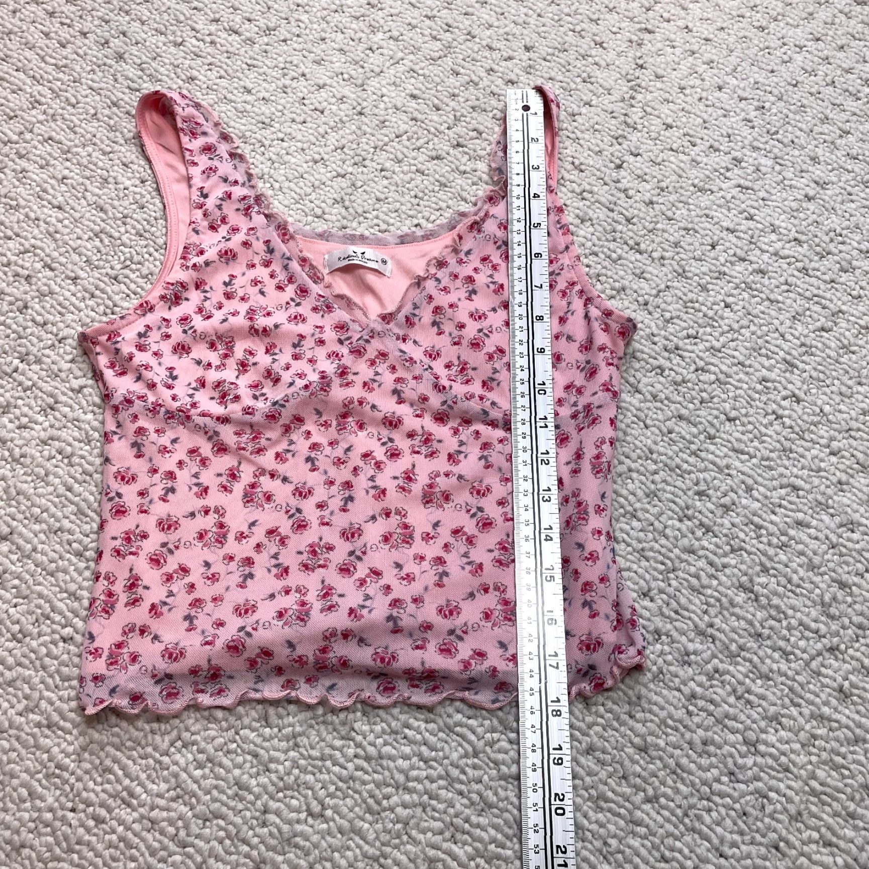 Vintage Rebellious Dreamer Tank Top Girls Juniors Medium Sleeveless Pink Floral V-Neck Size M / US 6-8 / IT 42-44 - 2 Thumbnail
