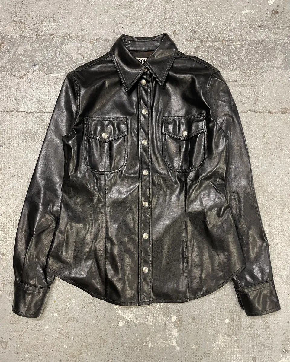 Designer × Moschino × Vintage Moschino Sleek Eco Leather Black Shirt Size S / US 4 / IT 40 - 3 Thumbnail