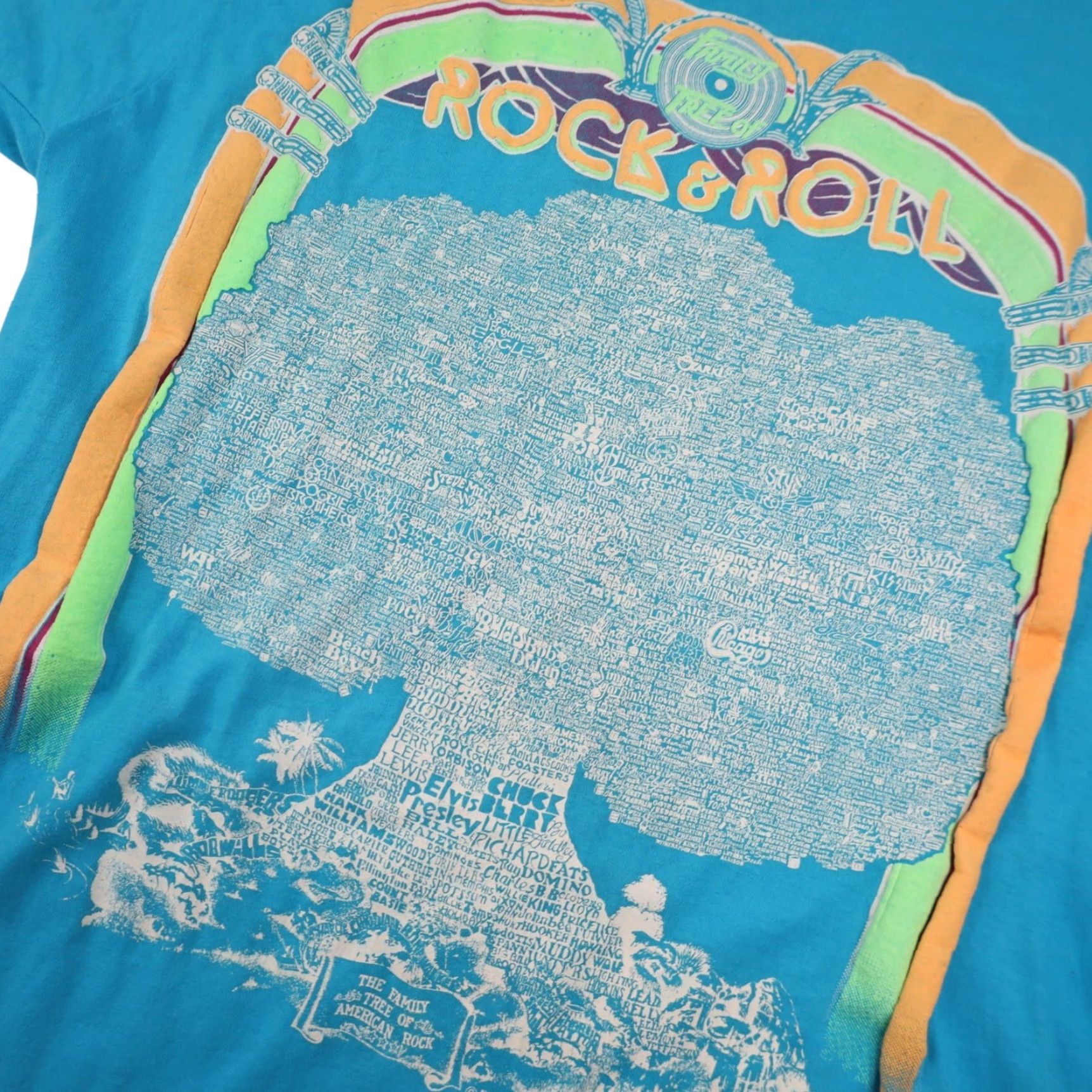Vintage VINTAGE Rock & Roll Family Tree Mens Large Graphic T Shirt Blue Size US L / EU 52-54 / 3 - 4 Thumbnail
