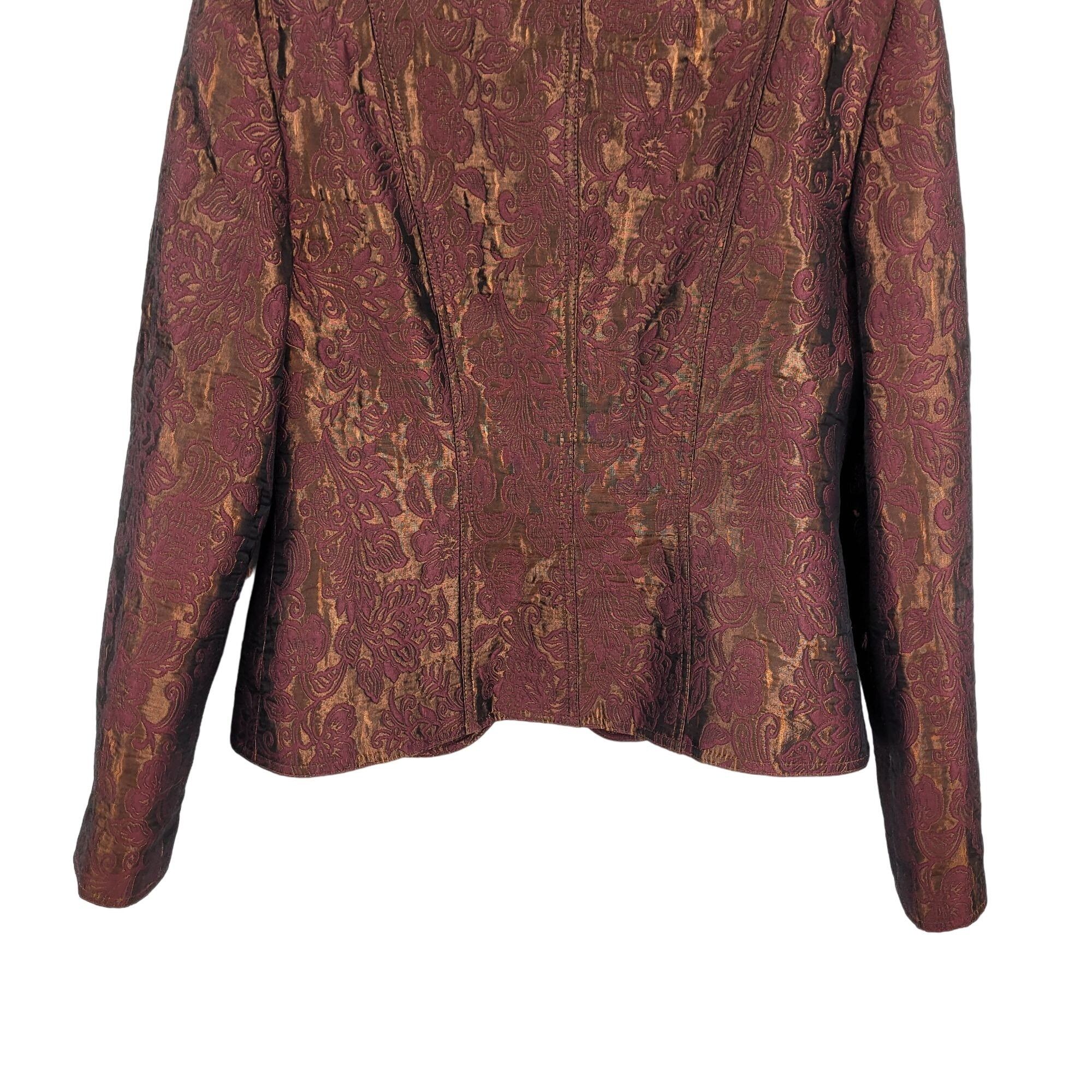 Vintage Vtg Y2k Maroon Metallic Blazer Sz !0 Smoking Jacket Jacquard Size L / US 10 / IT 46 - 9 Thumbnail