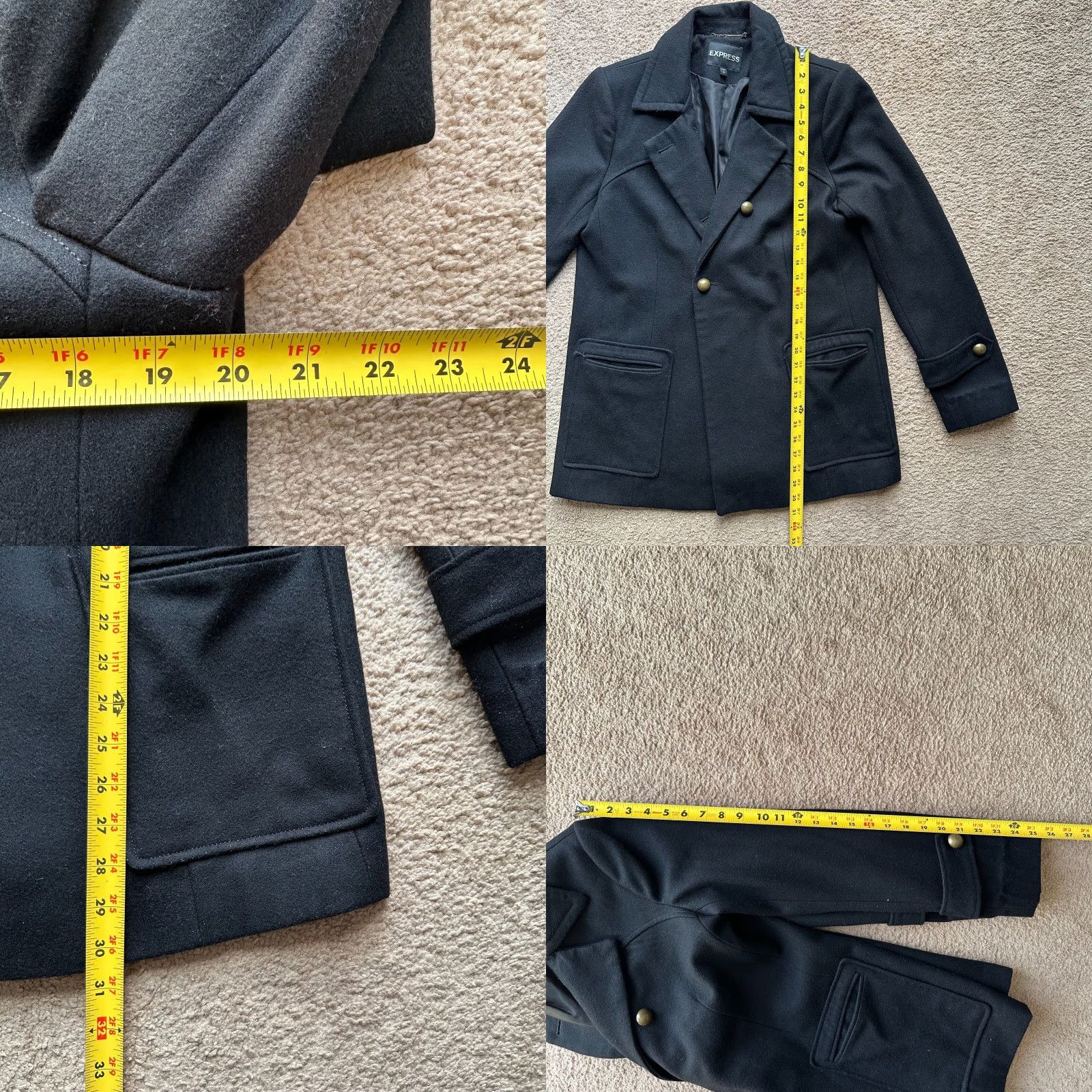 Express Express Pea Coat Womens Large Wool Blend Black Buttons Pockets Size L / US 10 / IT 46 - 8 Thumbnail