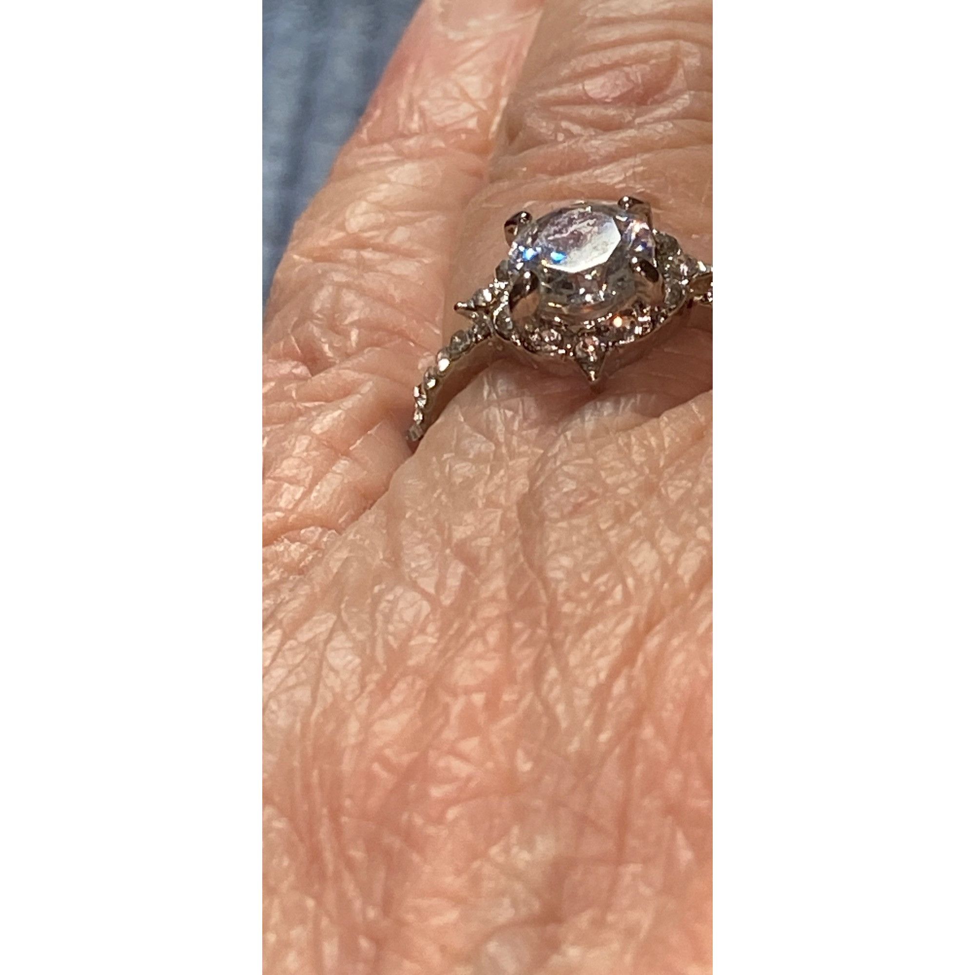 Other Silver Solitaire Ring W/Cubic Zirconia or Glass Ctr & Accent Size ONE SIZE - 6 Thumbnail