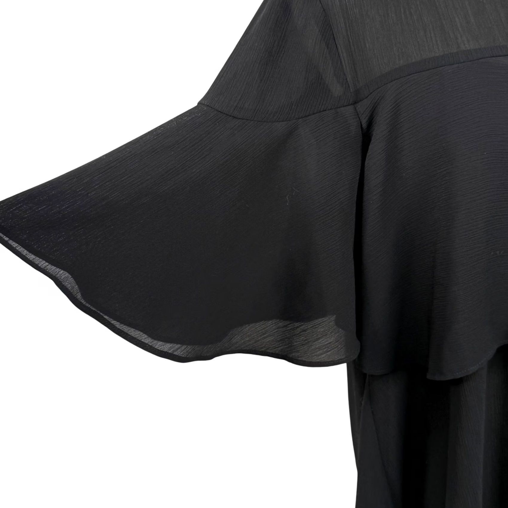 Ann Taylor Ann Taylor Blouse S Women Flutter Sleeve Keyhole Chiffon Black Tiered Costume, Workwear, Party, Cocktail, Office, Romantic Goth, Fairycore, Whimsygoth Size S / US 4 / IT 40 - 4 Thumbnail