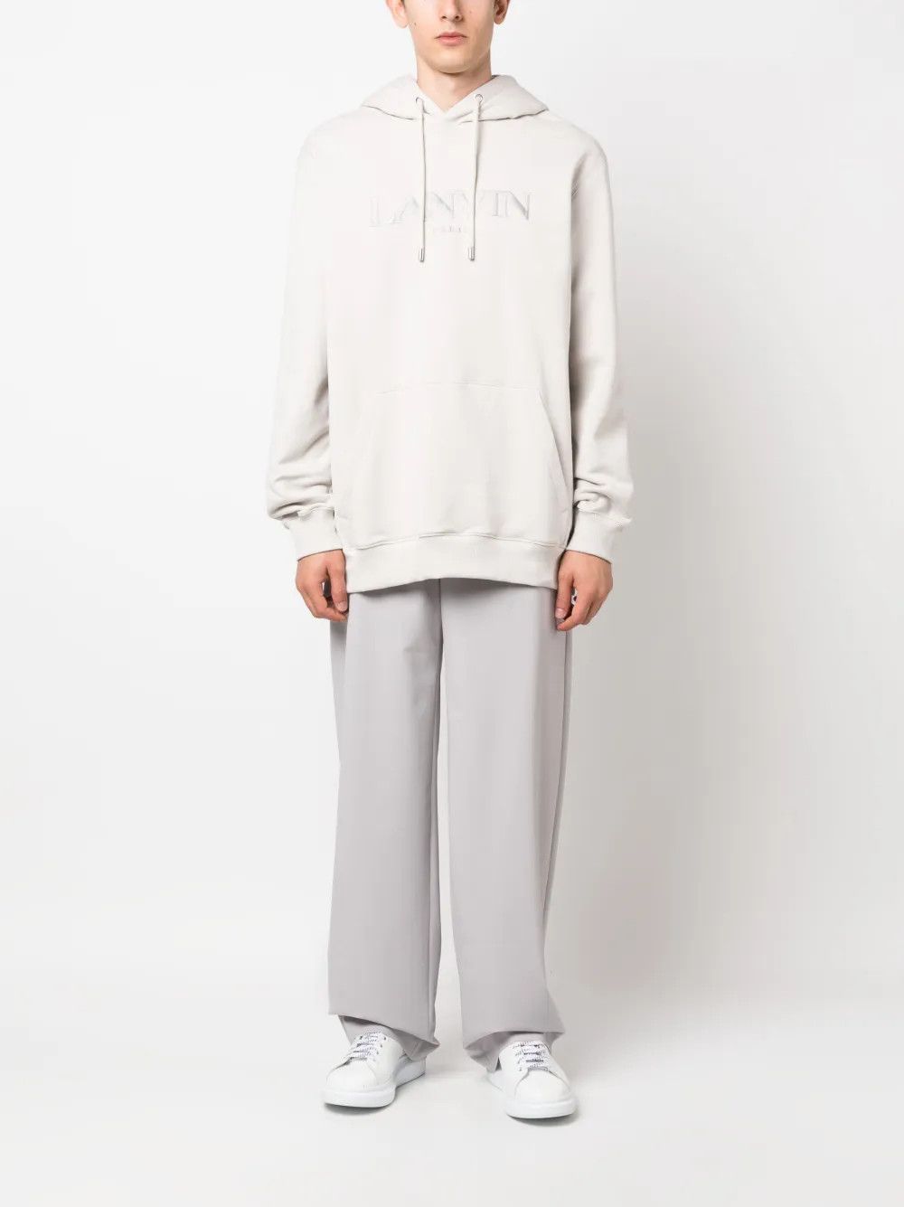 Lanvin oc11z0426 Logo Embroidered Fleece Hoodie in Light Grey Size US S / EU 44-46 / 1 - 2 Thumbnail