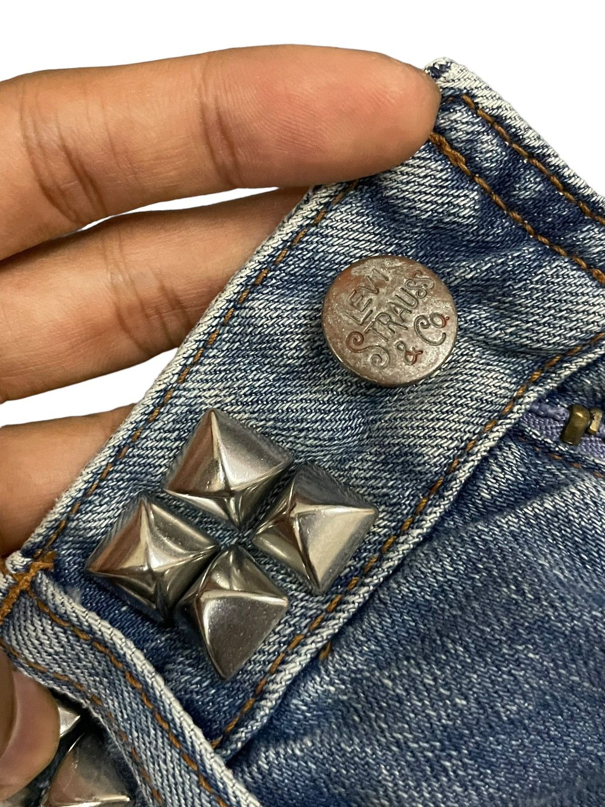 Levi's Vintage Levi’s Spiked Denim Distressed Punk Goth Style Jeans Size 29" - 14 Thumbnail