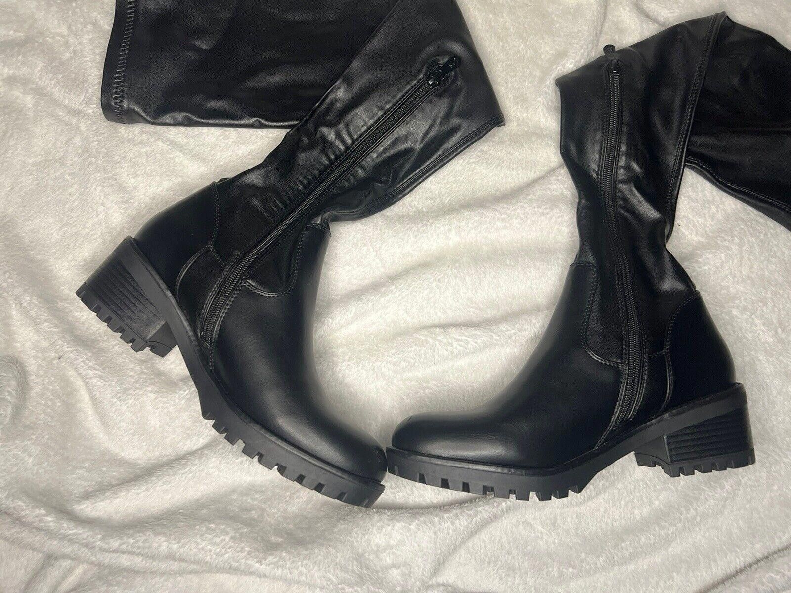 Designer 6.5 Azalea Wang Black Thigh High Sock Boots Surgical Belt Size US 6.5 / IT 36.5 - 2 Thumbnail