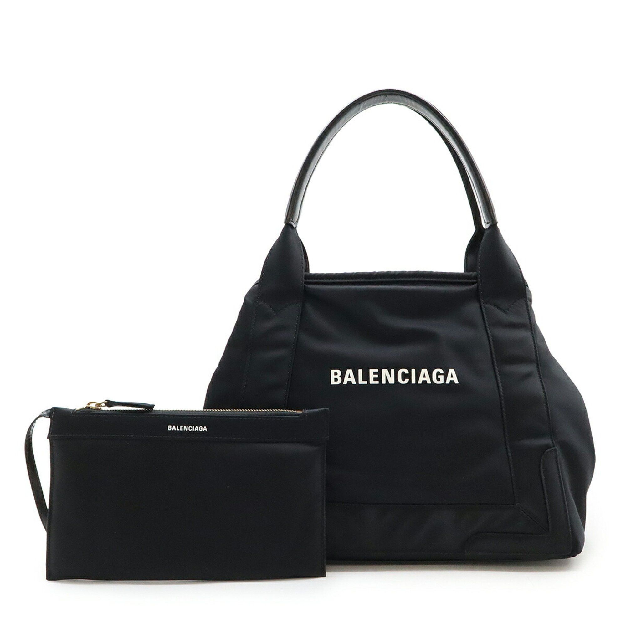 BALENCIAGA Navy Cabas S Tote Bag Handbag Nylon Leather Black