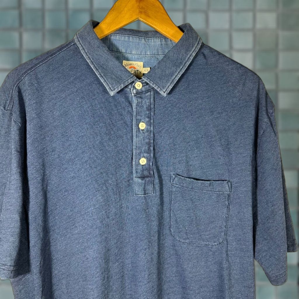 Faherty Faherty Brand Polo Shirt Blue XL Indigo Dyed 100% Cotton Pocket Short Sleeve Regular Men by Faherty Brand Size US XL / EU 56 / 4 - 1 Thumbnail