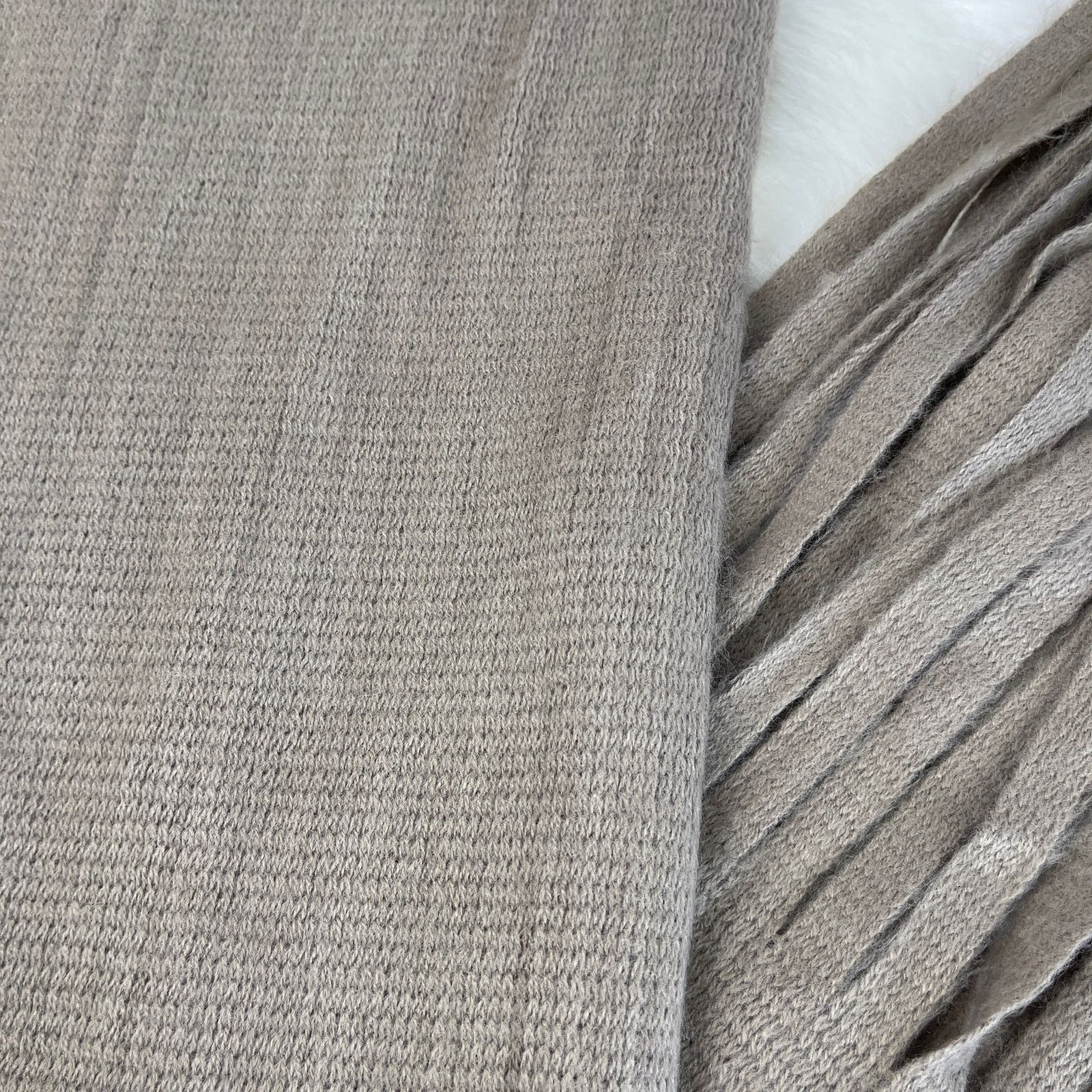 Other Light Brown Taupe Knit Fringe Scarf Soft Cozy Minimalist NWT Size ONE SIZE - 8 Thumbnail