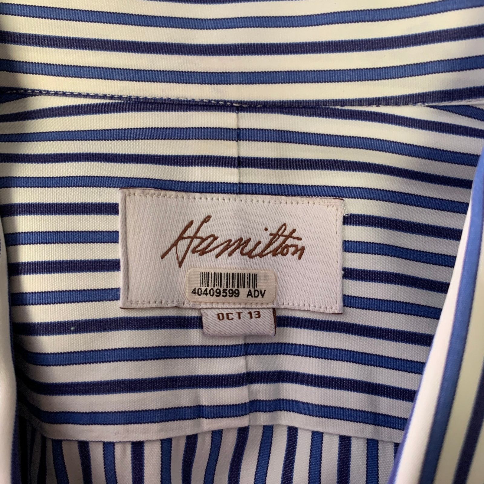 Hamilton HAMILTON S White Blue Navy Stripe Cotton Spread Collar Shirt Size US S / EU 44-46 / 1 - 4 Thumbnail