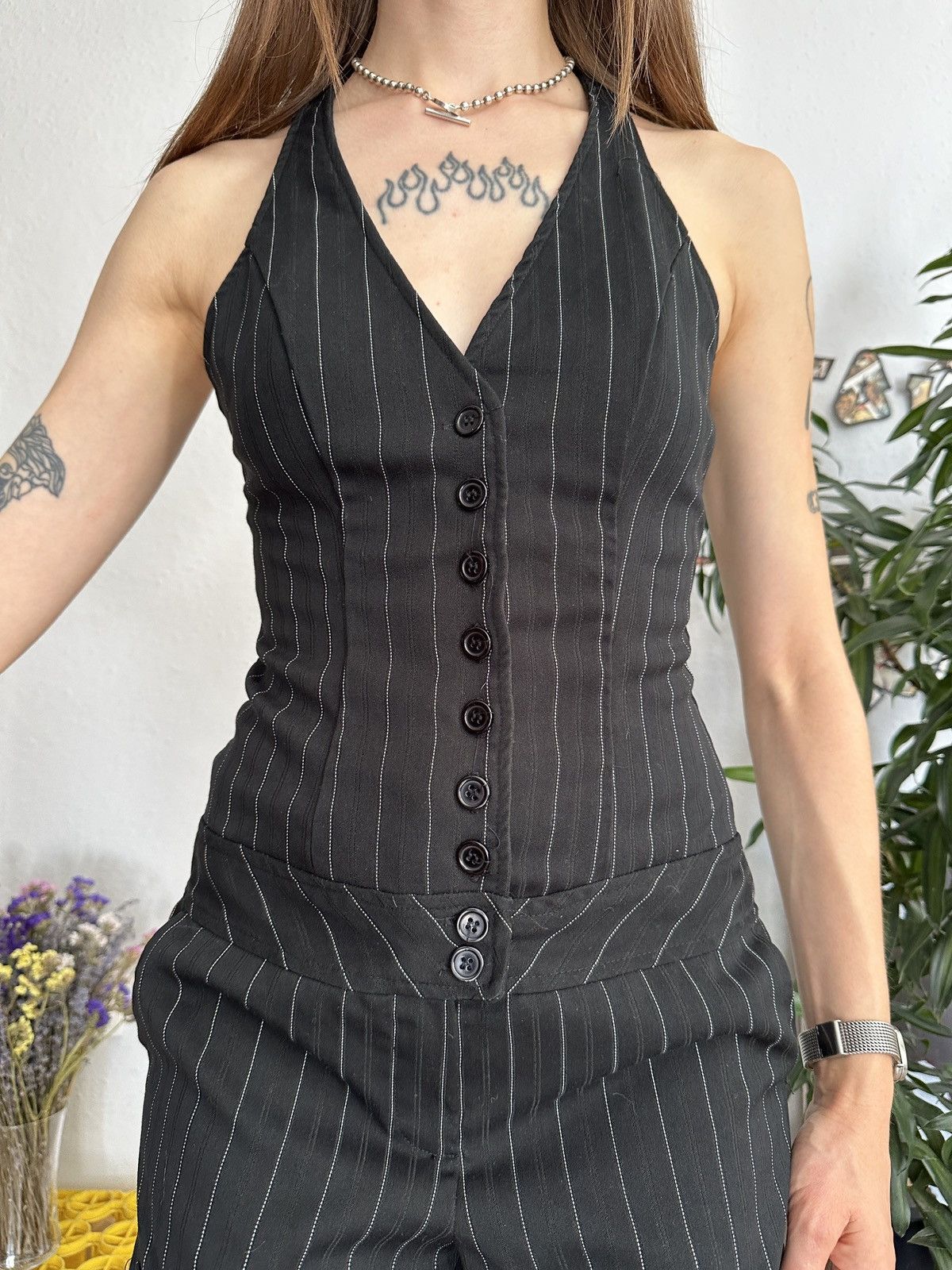 Beauty Beast × Japanese Brand Office Siren Stripe Corporative Sexy Overalls Button Up Size 28" / US 6 / IT 42 - 3 Thumbnail
