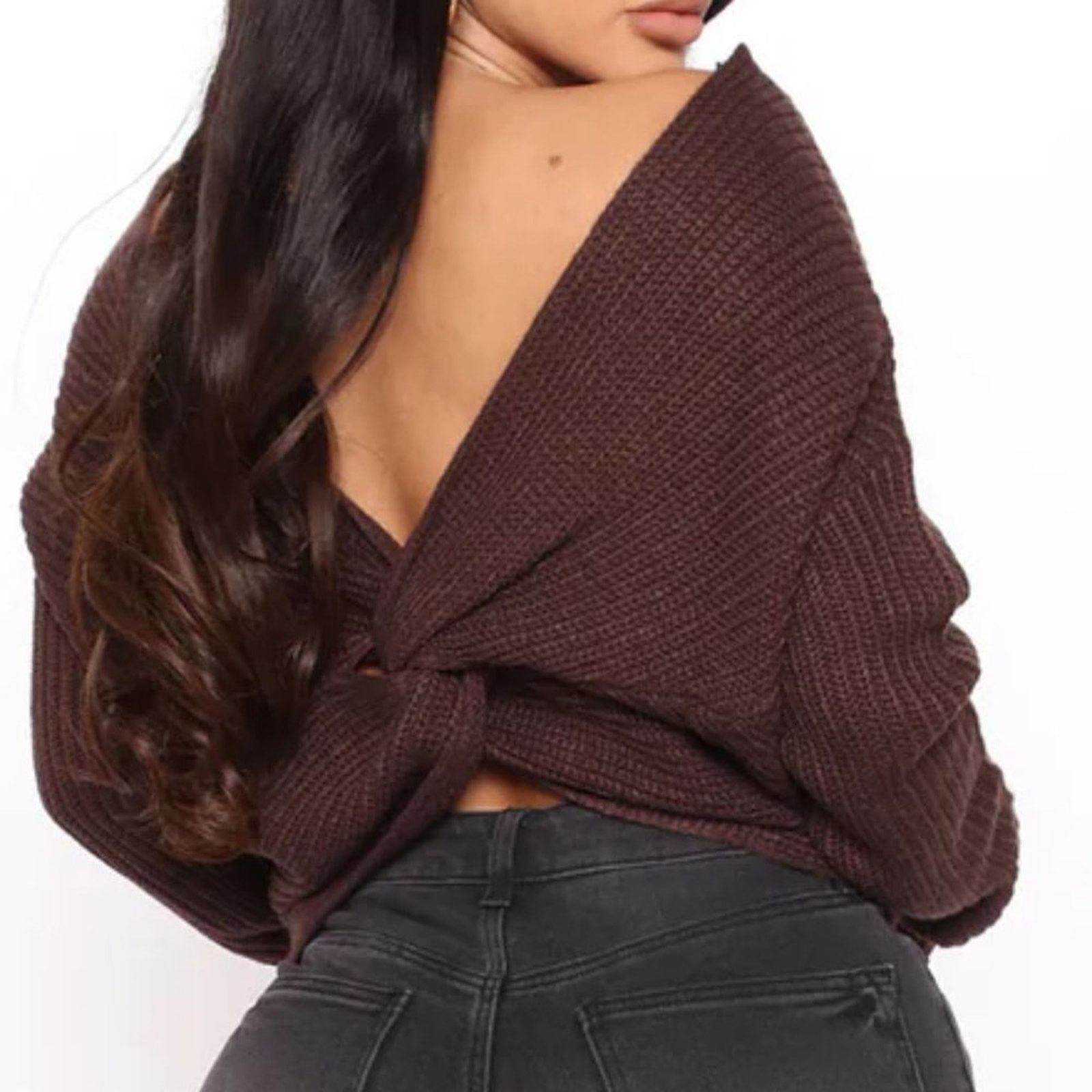 Other Reversible Twisted Knit Long Sleeve Fall Sweater Chocolate L Size L / US 10 / IT 46 - 11 Thumbnail