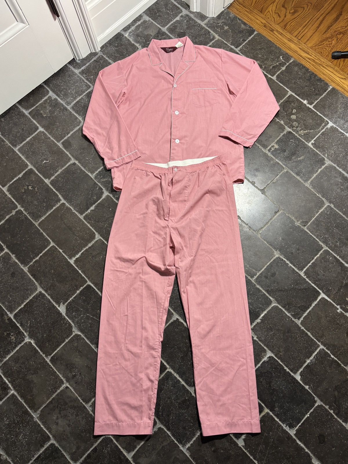 Vintage Vintage Pajamas Set 80s Pyjamas Matching Two Piece Suit Pink Size US 34 / EU 50 - 1 Thumbnail