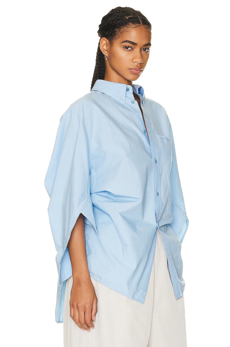 Balenciaga o1mt1gz0325 BB Corp Swing Twisted Shirt Large Fit Light Blue Size L / US 10 / IT 46 - 2 Thumbnail