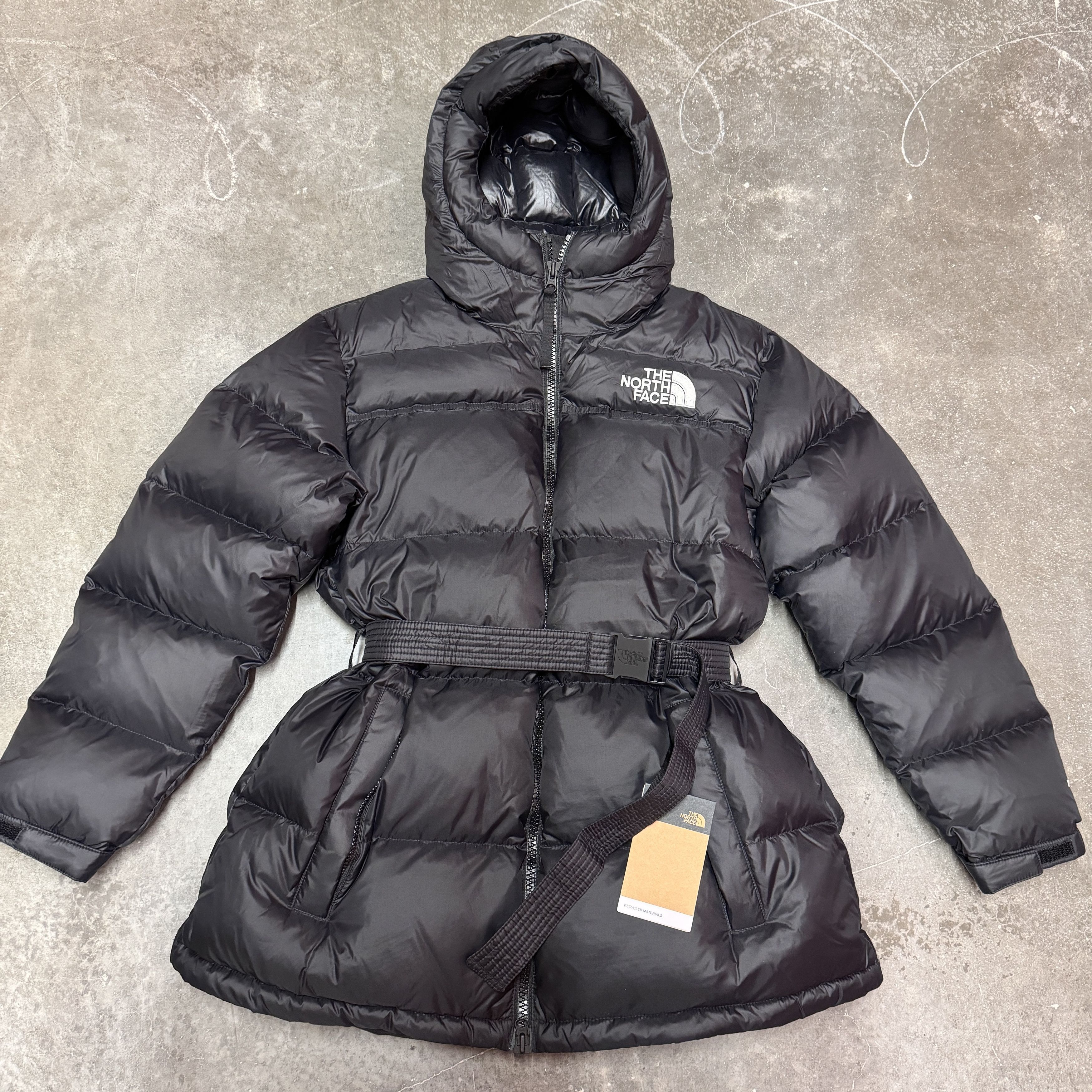 image of The North Face Nuptse Belted Mid Down Puffer Jacket In Black, Women's (Size Medium)