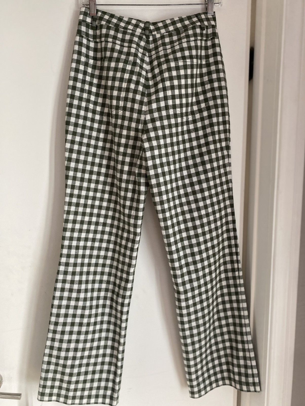 Reformation Reformation Franklin Green White Cotton Blend Check Pant 6 Size 28" / US 6 / IT 42 - 2 Thumbnail