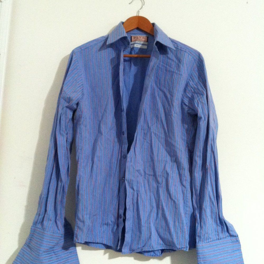 Thomas Pink THOMAS PINK MENS BLUE COTTON DRESS SHIRT SIZE: 16 Size US L / EU 52-54 / 3 - 4 Thumbnail