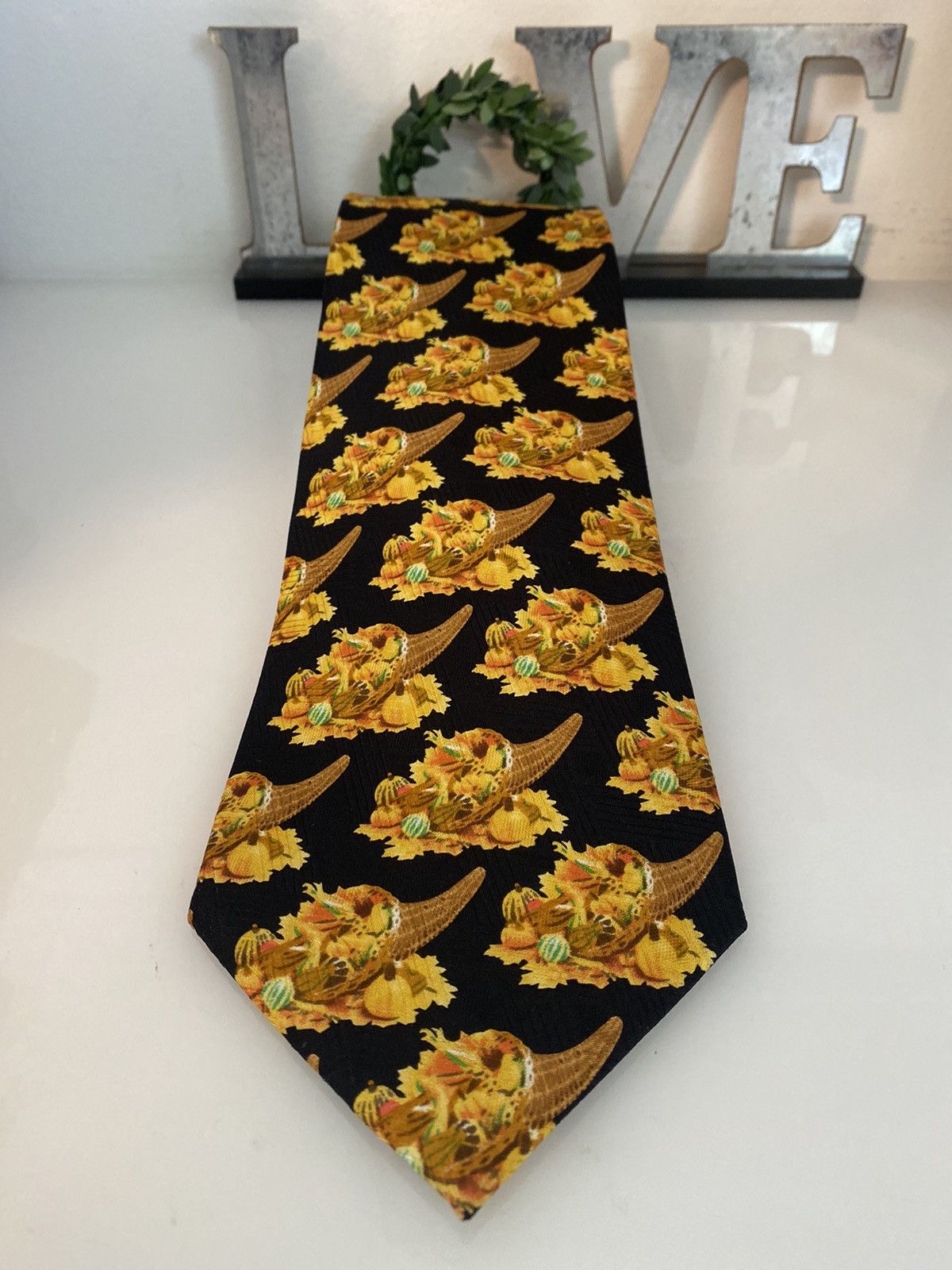 Vintage Wild Ties Cornucopia Repeat Wide Silk Tie Vintage Orange Blk Size ONE SIZE - 9 Thumbnail