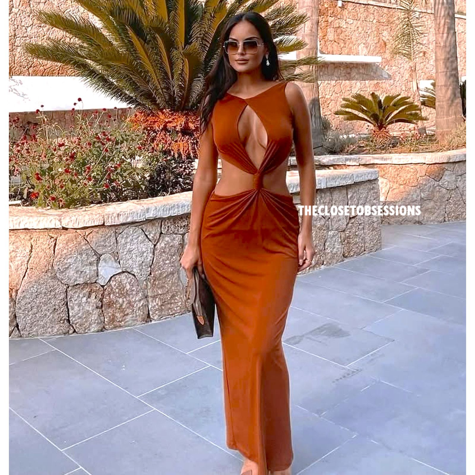 wearing a backless dress with a bra Elegant chocolate brown maxi dress Zara  Yourse Vintage
