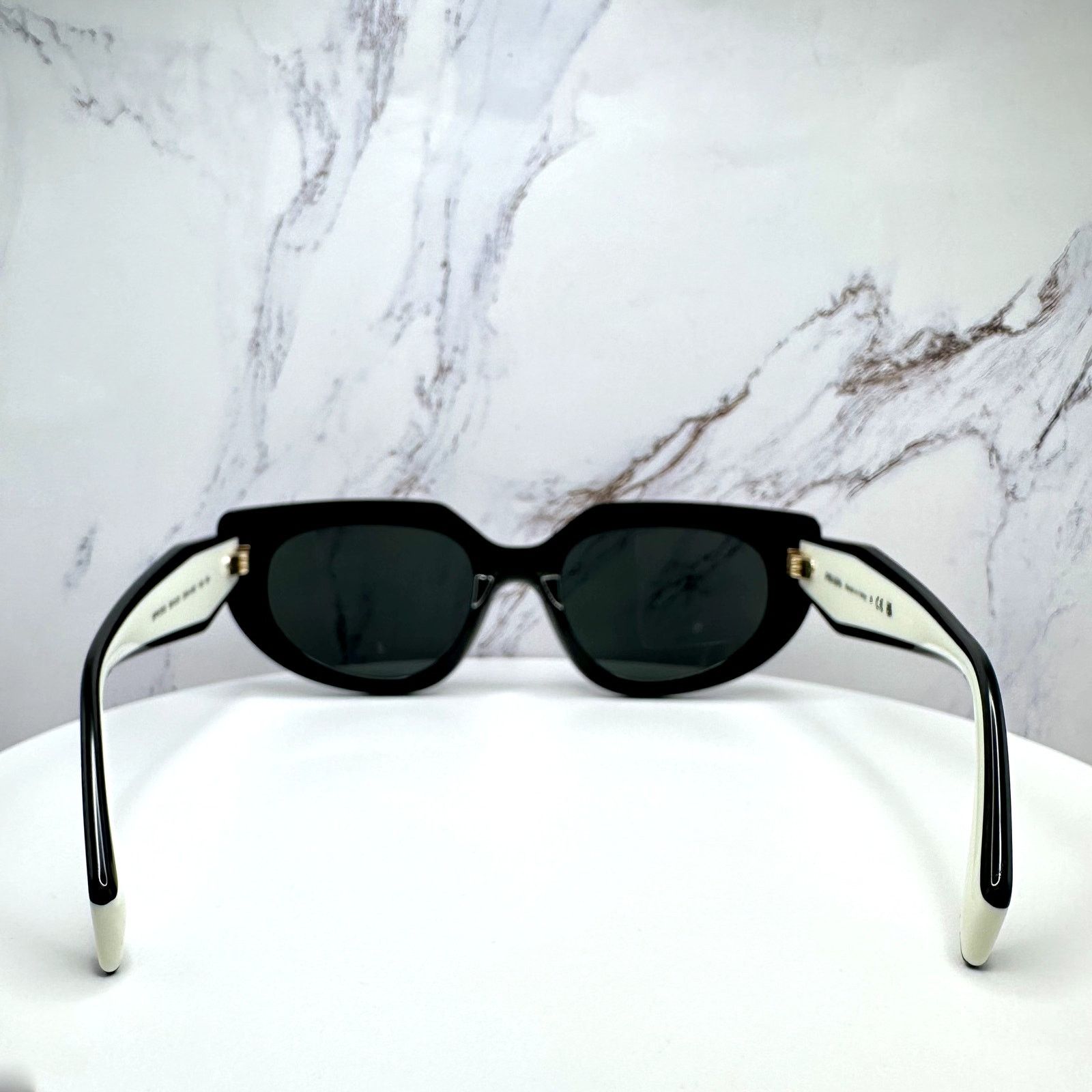 Prada New PRADA Sunglasses Black White Gold Symbole Oval Cat Eye Size ONE SIZE - 18 Thumbnail