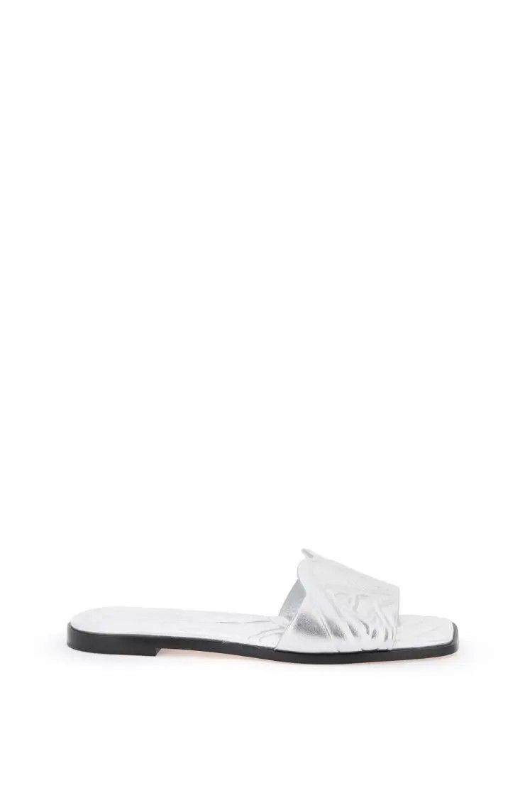 image of Alexander Mcqueen O1S22I1N0324 Leather Slides In Silver, Women's (Size 9)