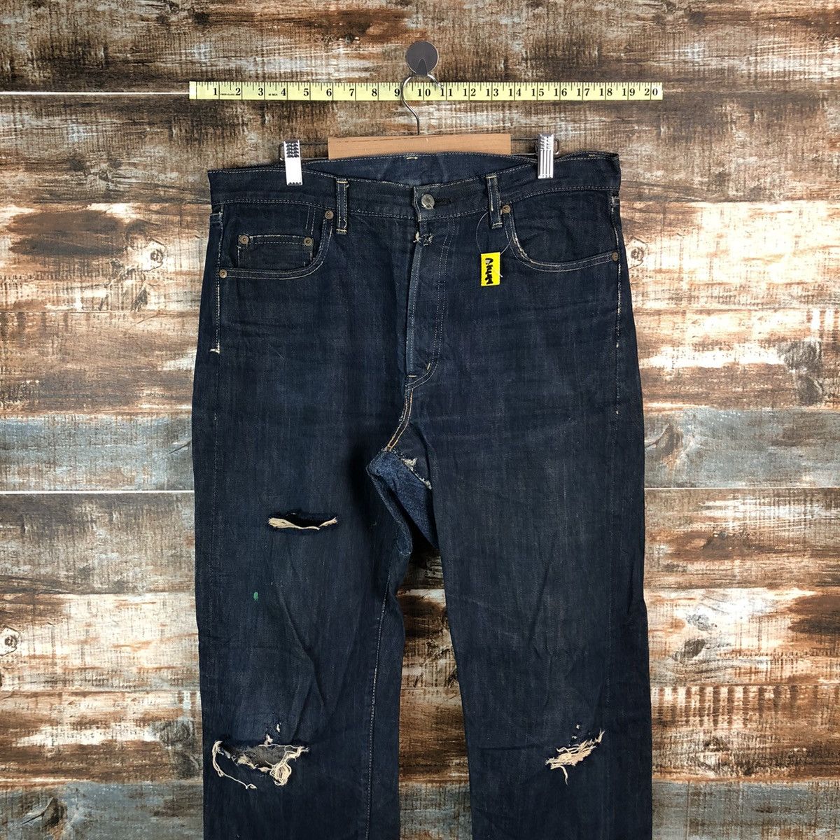 Okura Okura Blue Distressed ripped selvedge Denim Pants #A1444 Size US 35 - 2 Thumbnail