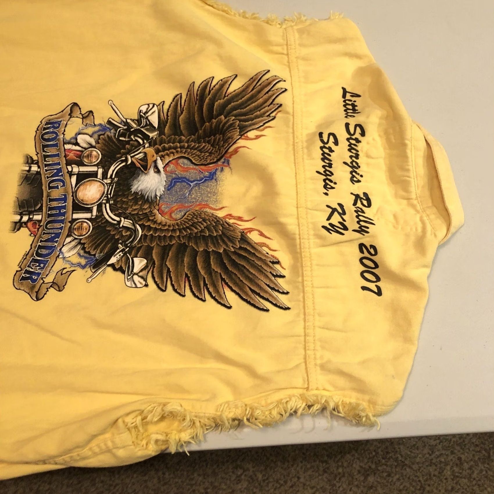 Vintage Revolution Gear Little Sturgis KY Rally 2007 Yellow Sleeveless Denim Shirt Mens XL Size US XL / EU 56 / 4 - 5 Thumbnail