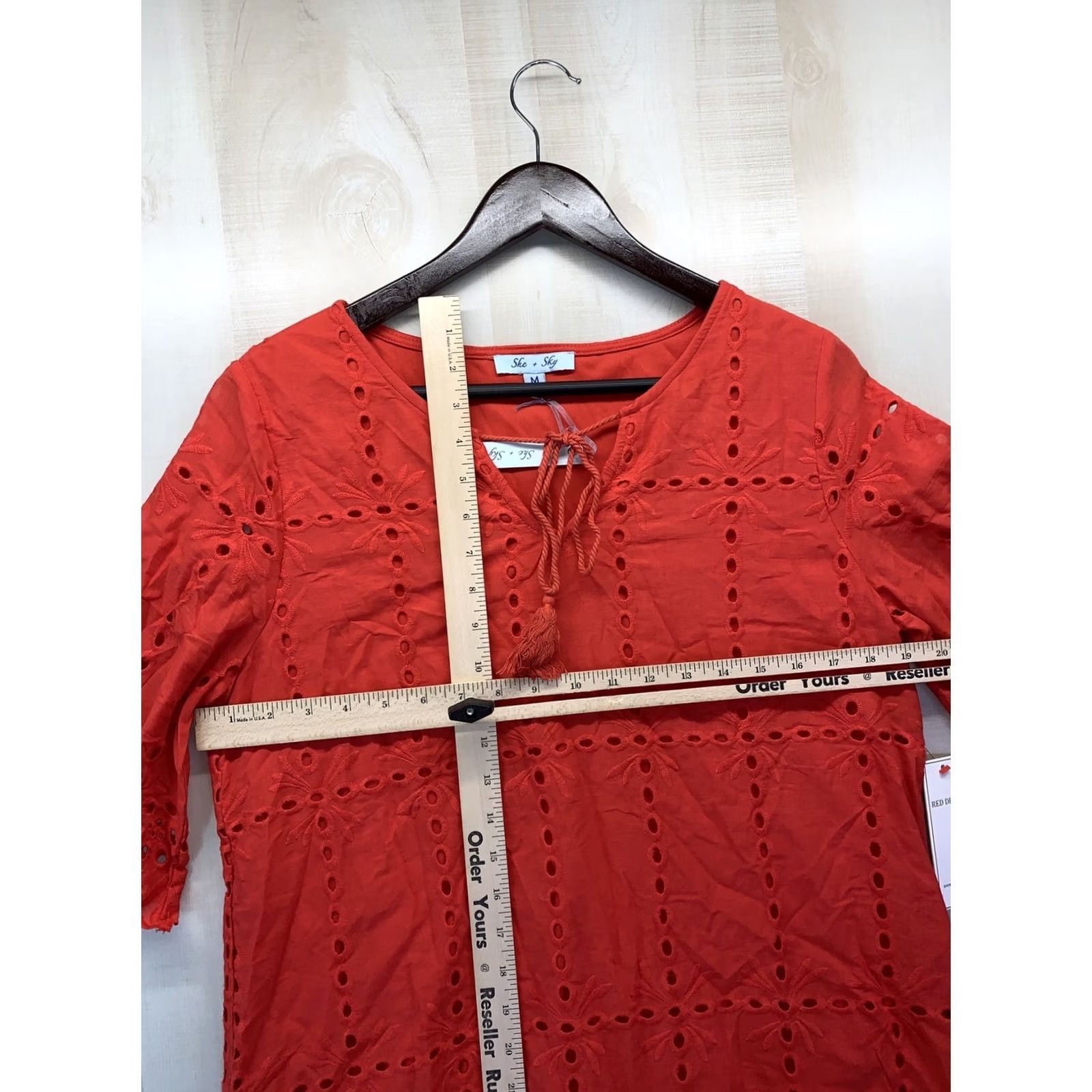 Vintage She + Sky Dress Women RED Eyelet Short Sleeve M NWT-4479 Size 32" / US 10 / IT 46 - 4 Thumbnail
