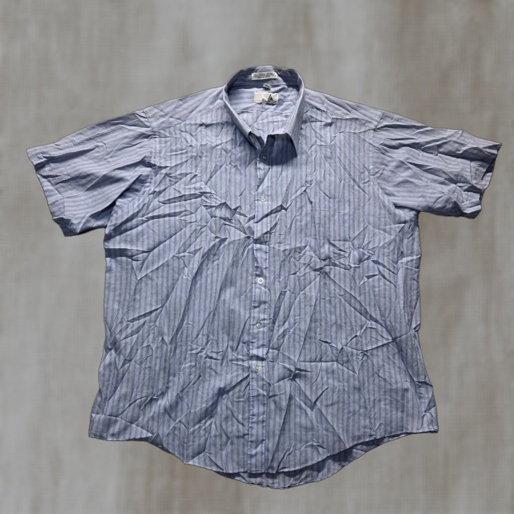 Vintage Ketch Shirt Blue Striped Button-Up Short Sleeve Adult Men's Size 17.5 Size 46R - 1 Thumbnail