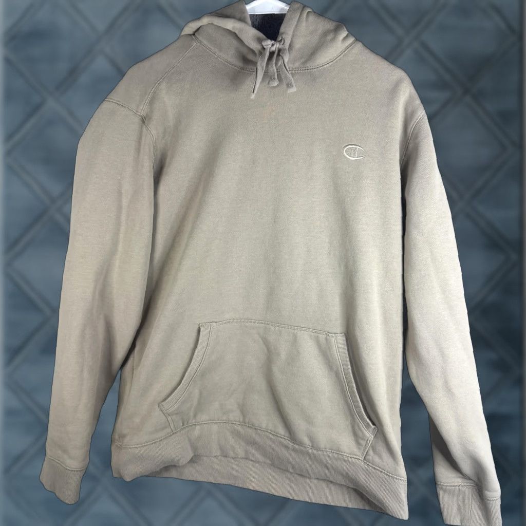 Champion Champion Hoodie Mens Medium Beige Fleece Pullover Sweatshirt C Logo Knit Front Pocket Ribbed Cuffs Hem Regular Fit Winter Mens Size US M / EU 48-50 / 2 - 1 Thumbnail